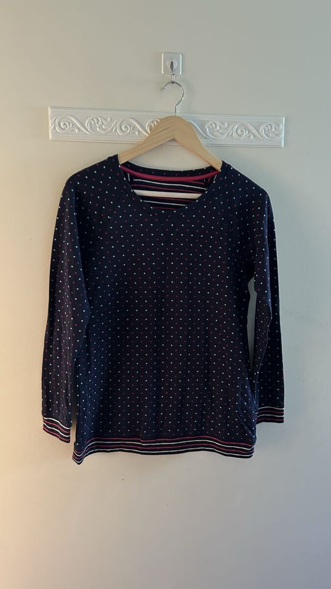 ユニクロ ドット柄 長袖カットソー トップス 水玉 ネイビー 紺 M拍卖