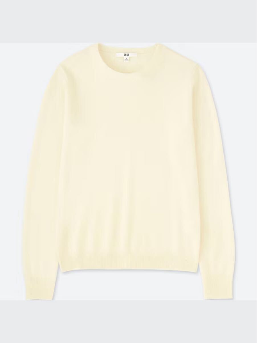 ユニクロ カシミヤクルーネックセーター カシミヤ100% 長袖ニット 長袖セーター オフホワイト L拍卖
