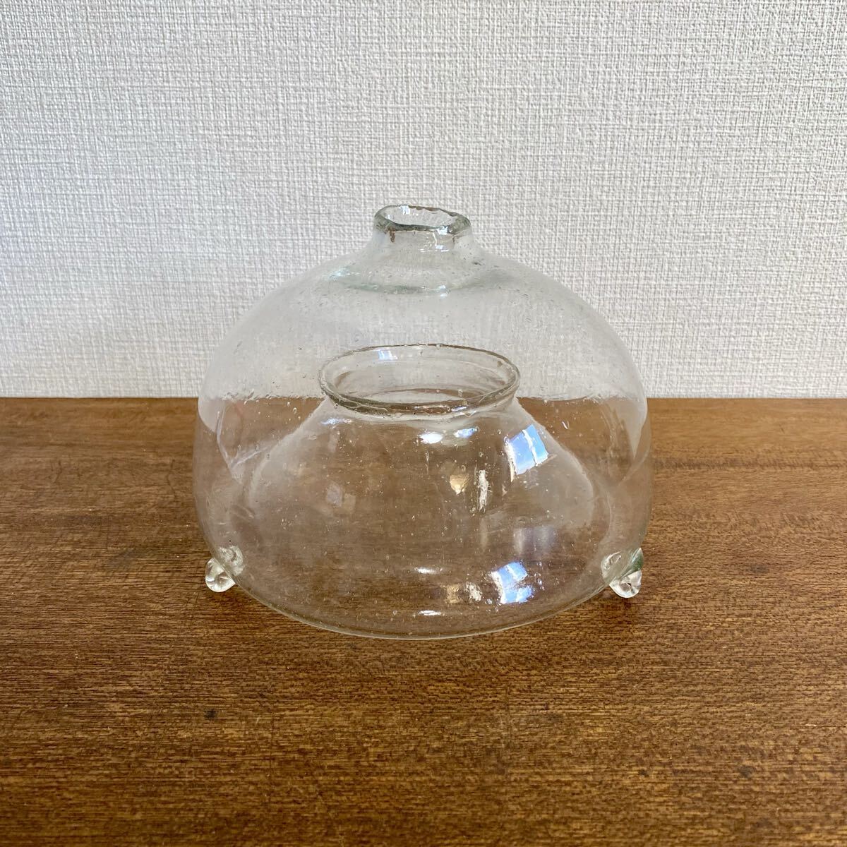 アンティーク ハエ取り瓶 ガラス製 三つ足 / ハエ取り器 気泡ガラス 硝子 古道具 昭和レトロ拍卖