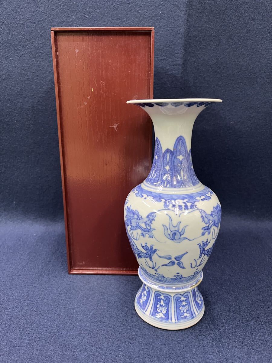 abnov111303 中国美術 染付 青龍 花瓶 花器 置物 古玩拍卖