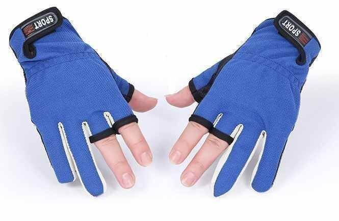 送料0円 釣り用 手袋 ブルー 三本指出し 滑り止め 汗吸収 レジャー スポーツ フィッシング 釣り 指先 3本 手 グローブ 作業 針 魚 海拍卖