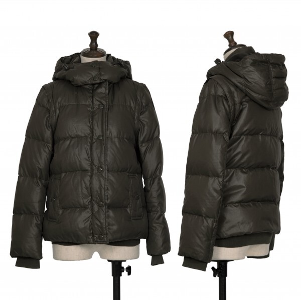 アルマーニジーンズARMANI JEANS ナイロン袖着脱ダウンジャケット カーキオリーブチャーコール36拍卖