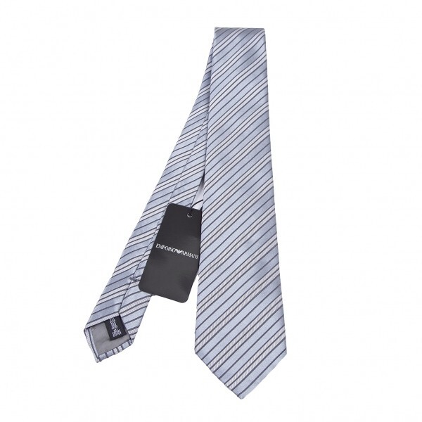 新品!エンポリオアルマーニEMPORIO ARMANI シルクコットンレジメンタルネクタイ グレー拍卖