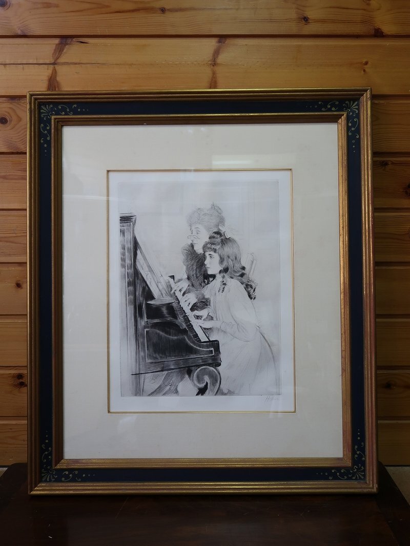【青宝】1032103ポール・セザール・エリュー「ピアノ連弾」銅版画 ドライポイント 直筆サイン 額装(4269855/146)拍卖