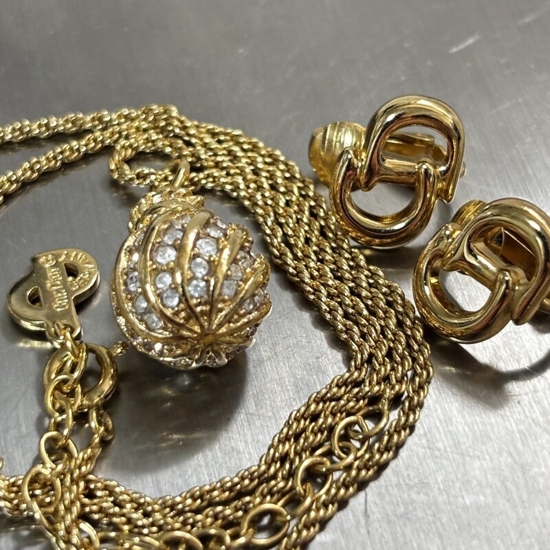 1円~ 珍品 CHRISTIANDIOR ディオール ペンダント ネックレス &イヤリングセット CDロゴ GOLD ゴールド GERMANY IW510BA01CHD//拍卖