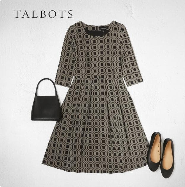 YJ158ね@ 1スタ TALBOTS タルボッツ 幾何学柄 フレアワンピース S グレー 大人かわいい おしゃれ 素敵 秋冬コーデ拍卖