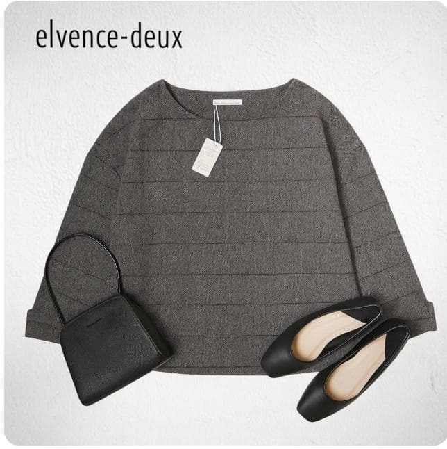 YJ166ね@ 1スタ 新品タグ付き エルヴァンスドゥ elvence-deux 大人かわいい おしゃれ 素敵 秋冬 チェックプルオーバー 38 グレー拍卖