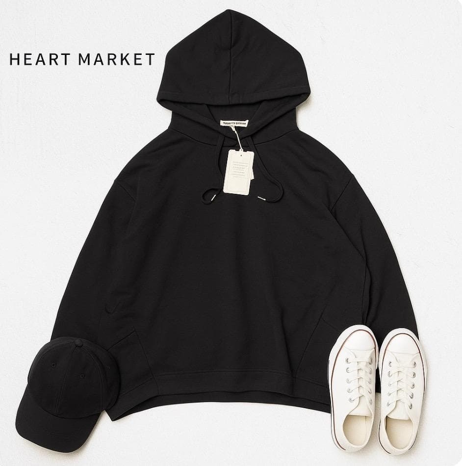 YJ21ね@ 1スタ 新品タグ付き HEART MARKET 大人かわいい おしゃれ 素敵 プルオーバーパーカー L ブラック 秋冬拍卖