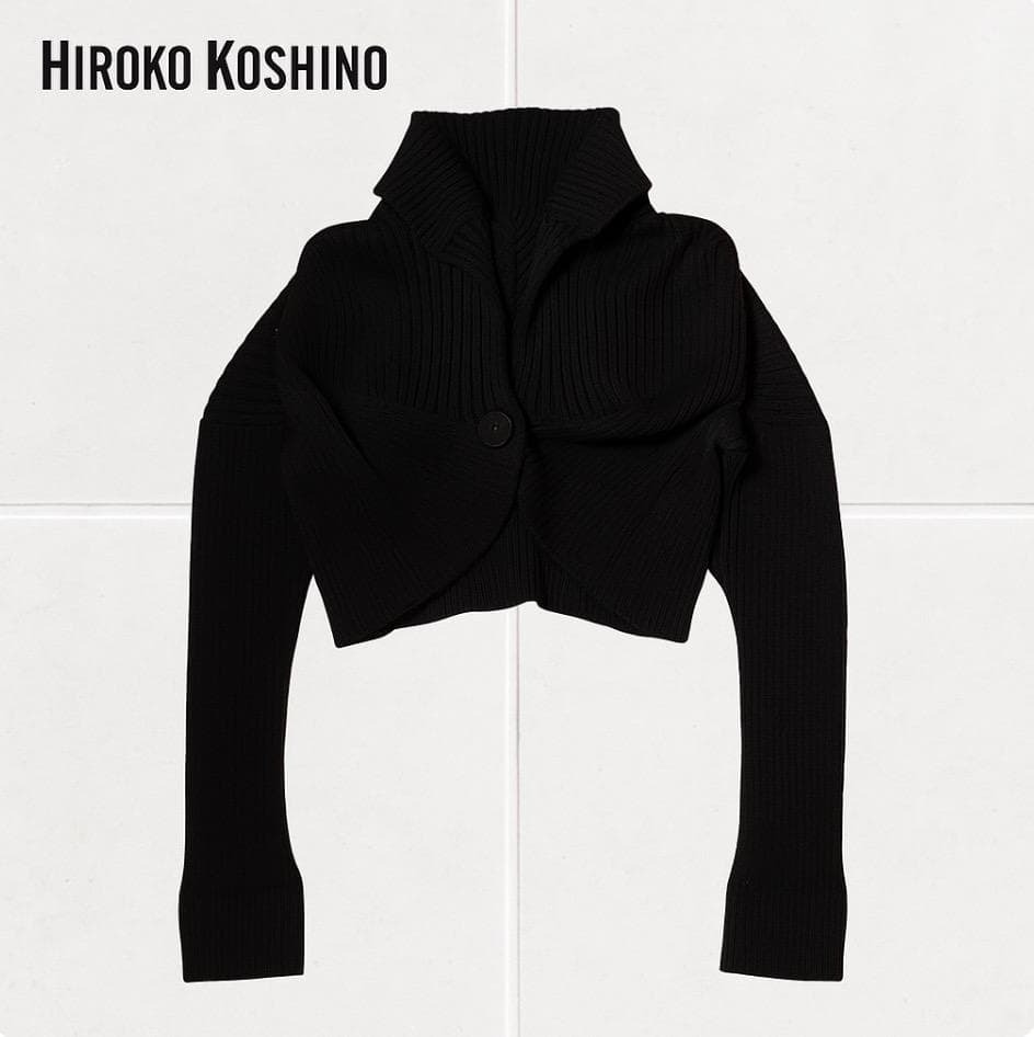 YJ1689@ 1スタ HIROKO KOSHINO ヒロココシノ レディース 大人かわいい おしゃれ 素敵 ショート丈リブニットカーディガン M ブラック 秋冬拍卖