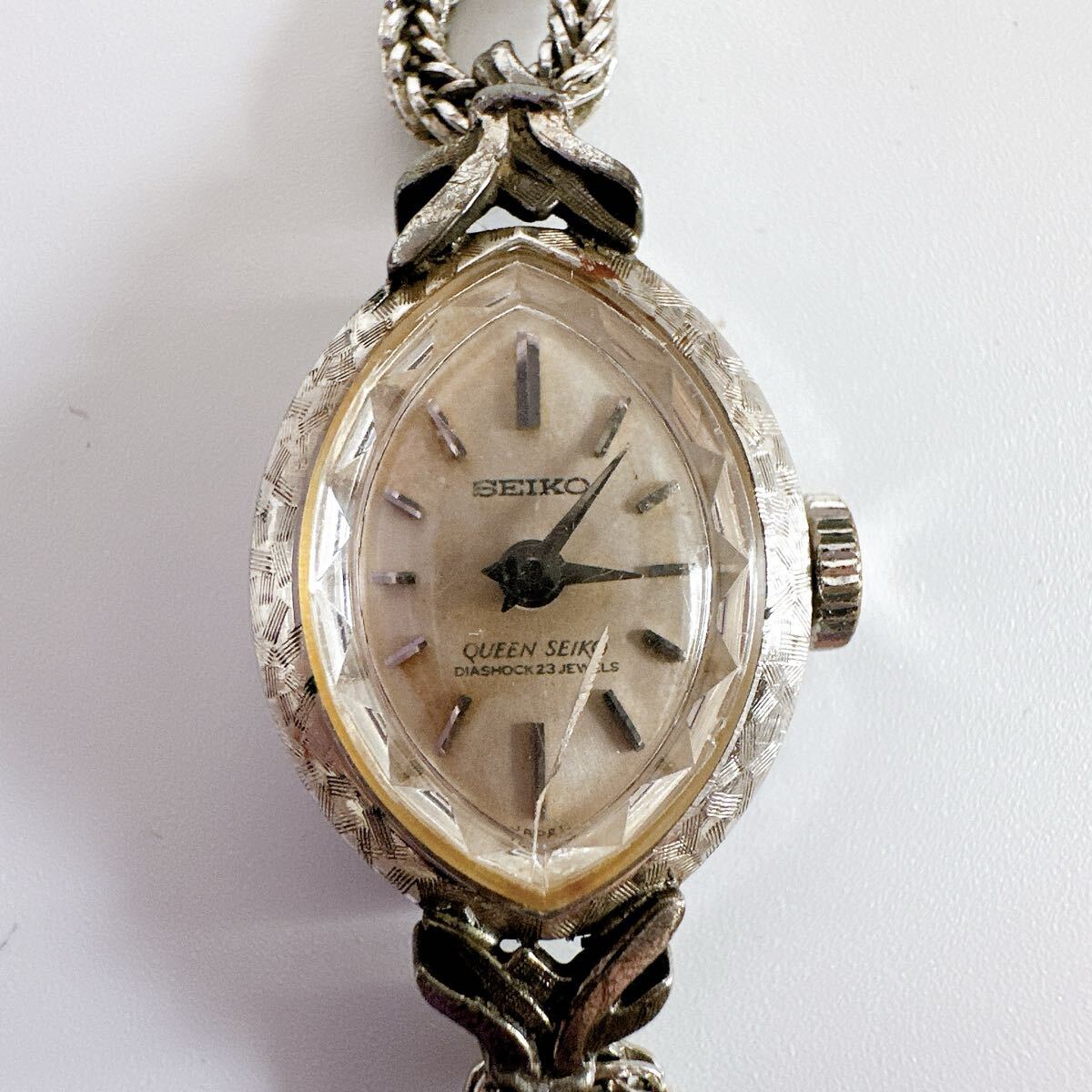 QUEEN SEIKO セイコー DIASHOCK23 JEWEL 腕時計 シルバー系 1020-7030 宝石型 アンティーク コレクション拍卖