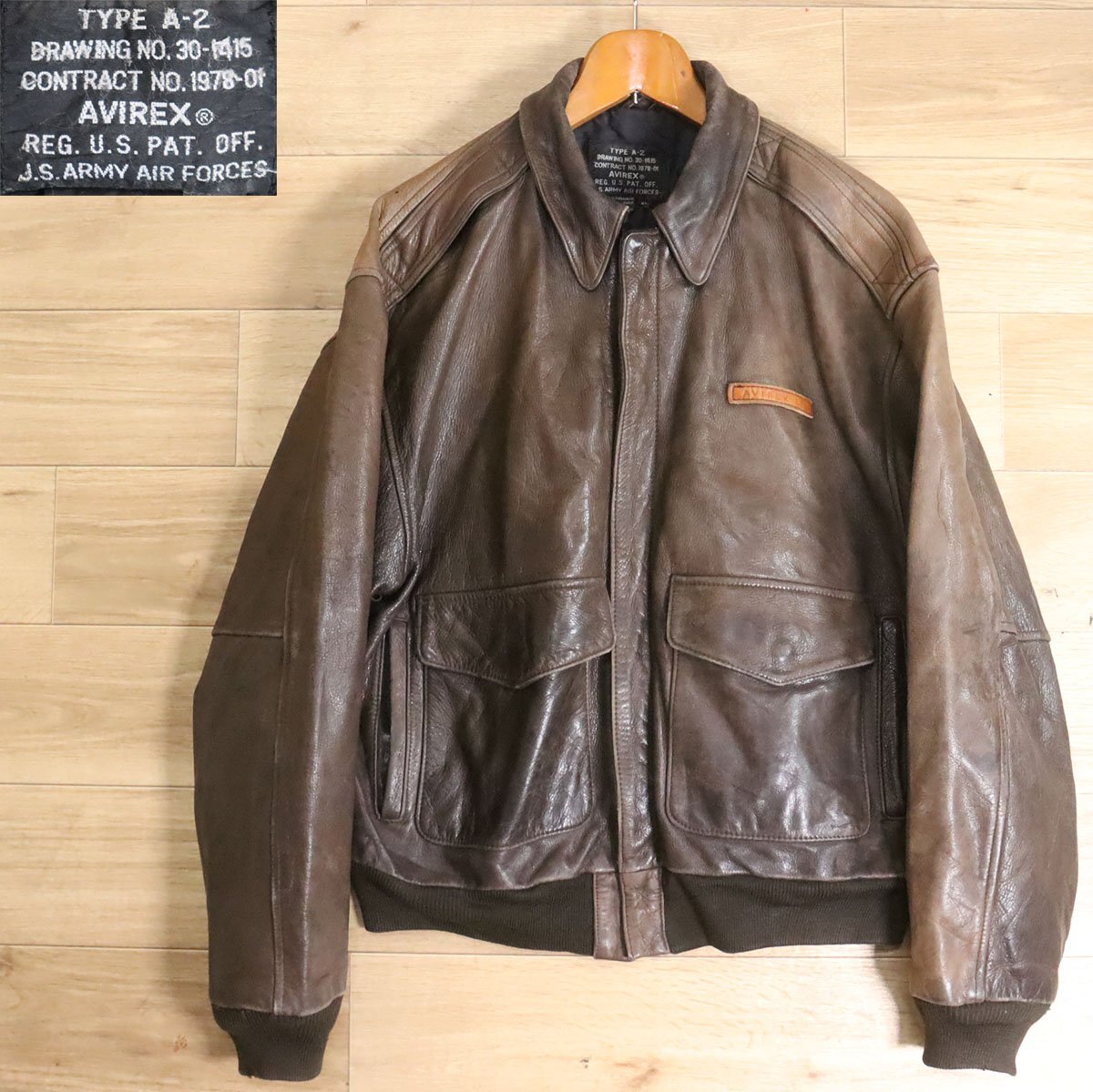 E7O/Y5.13-6 AVIREX アヴィレックス A-2 フライトジャケット レザーブルゾン レザージャケット 本革 革ジャン 皮ジャン G-1 XL拍卖