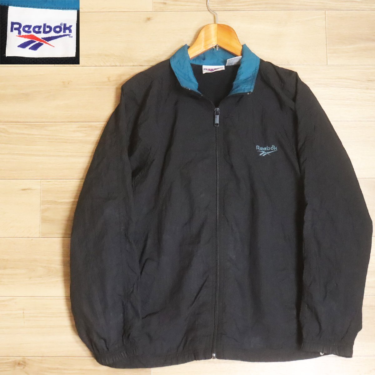 *3R/R6.9-4 Reebok リーボック ナイロンジャケット ジップアップジャケット ブルゾン ジャンパー ロゴ刺繍 S メンズ ブラック拍卖