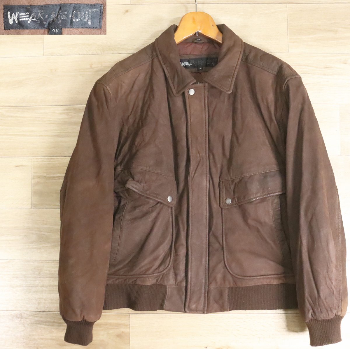 B19R/Y6.2-11 WEAR ME OUT レザーフライトジャケット A-2 本革 レザーブルゾン 革ジャン 皮ジャン 40 アメリカ古着拍卖