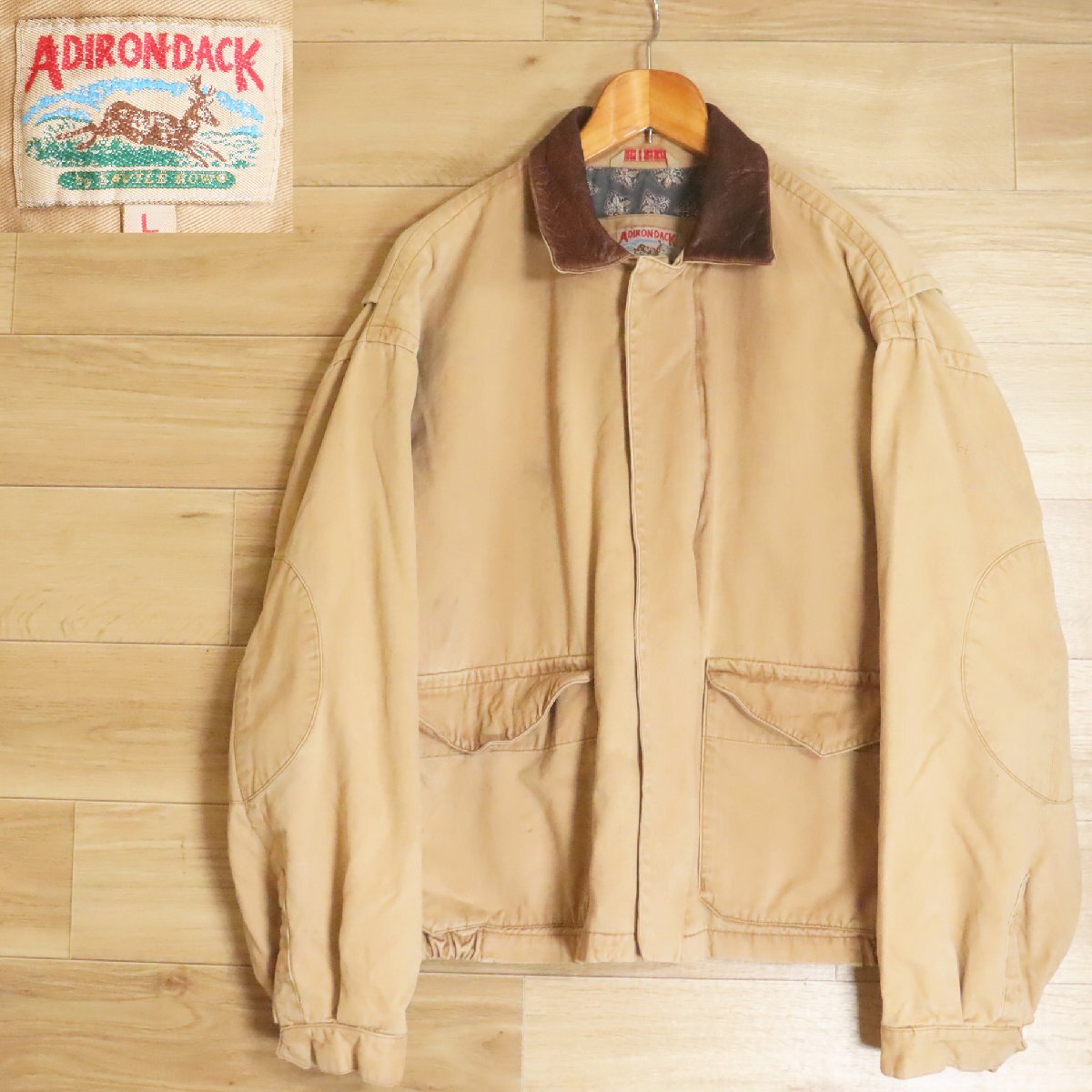 B18R/R6.6-7 ADIRONDACK ハンティングジャケット 襟レザー 短丈 ブルゾン ジャンパー アウトドア コットン L メンズ拍卖