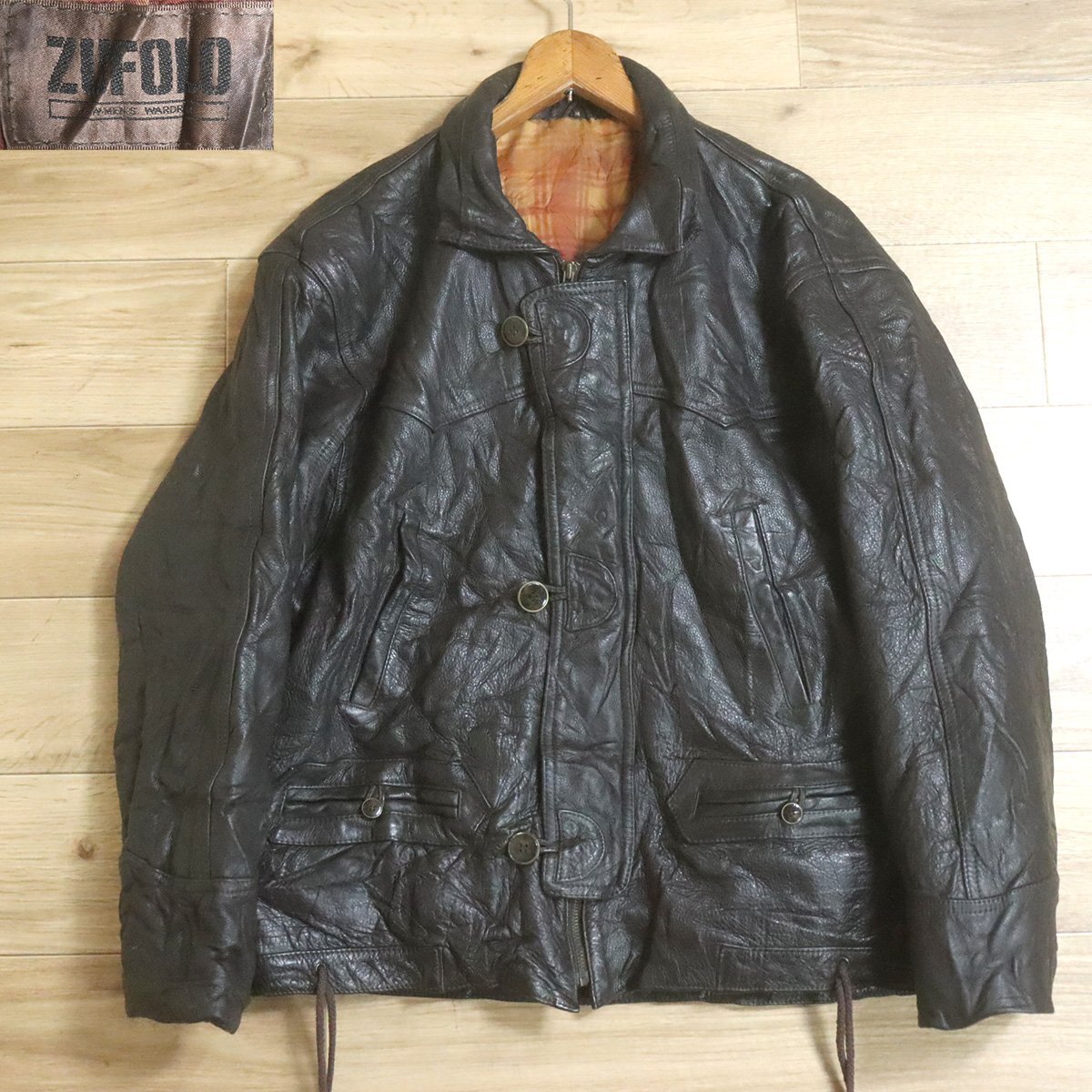 \1T/S10.24-1 ZUFOLO レザージャケット 本革 皮ジャン 革ジャン M メンズ ジャンパー ブルゾン拍卖