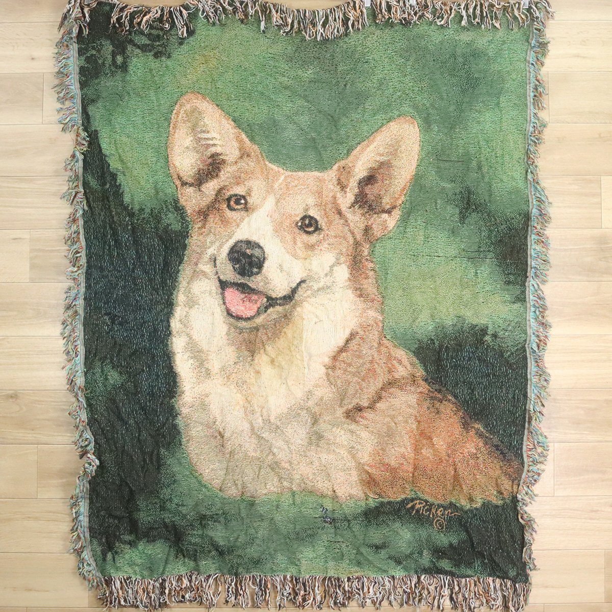 L8-2 I/O10.13-3 Linda Picken コーギー 犬 ドッグ 動物柄 アニマル柄 ラグ マット カーペット ブランケット タペストリー拍卖