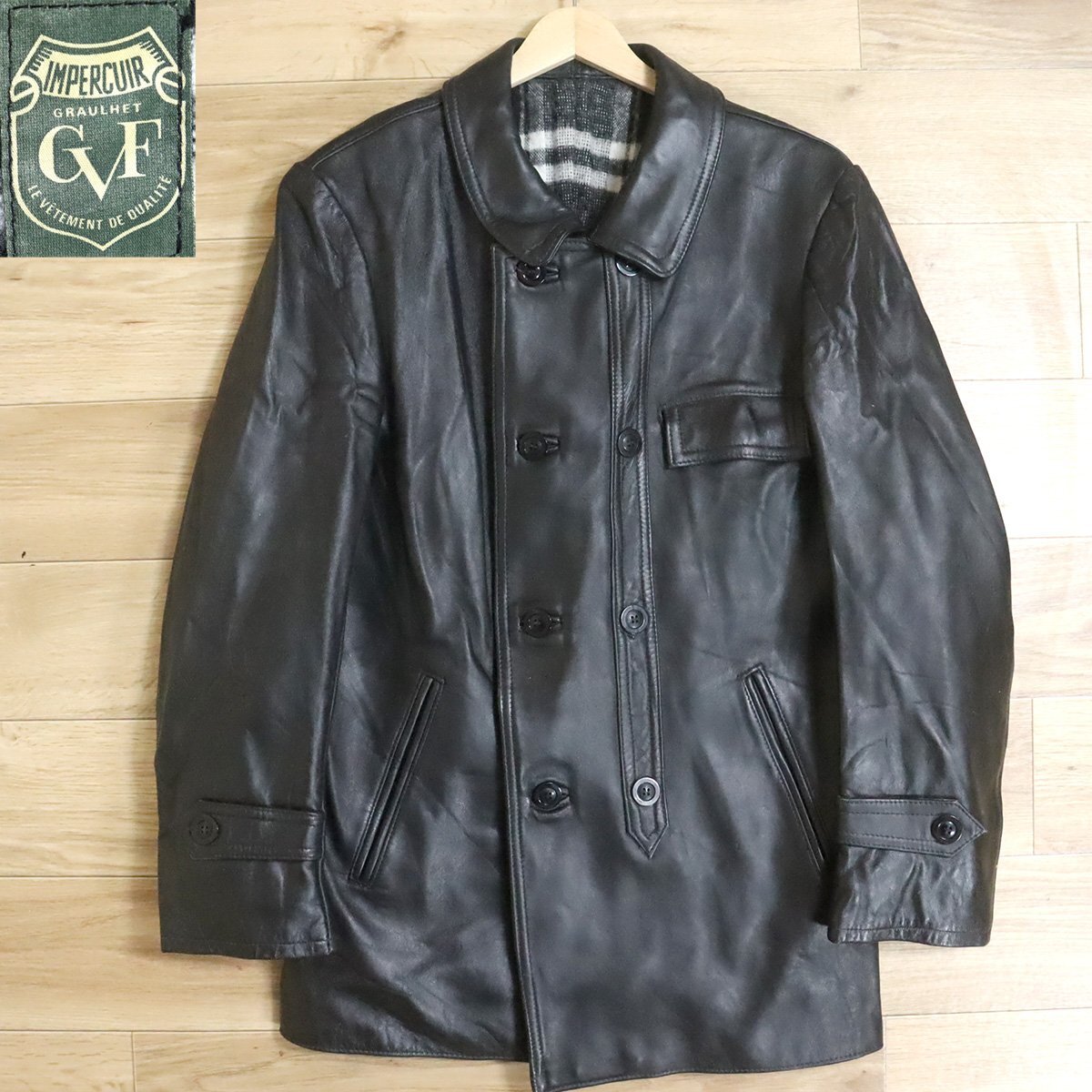 A1T/D10.10-3 70s~ ビンテージ フランス国営 GVF コルビジェジャケット 本革 レザージャケット 皮ジャン フレンチ ヴィンテージ拍卖