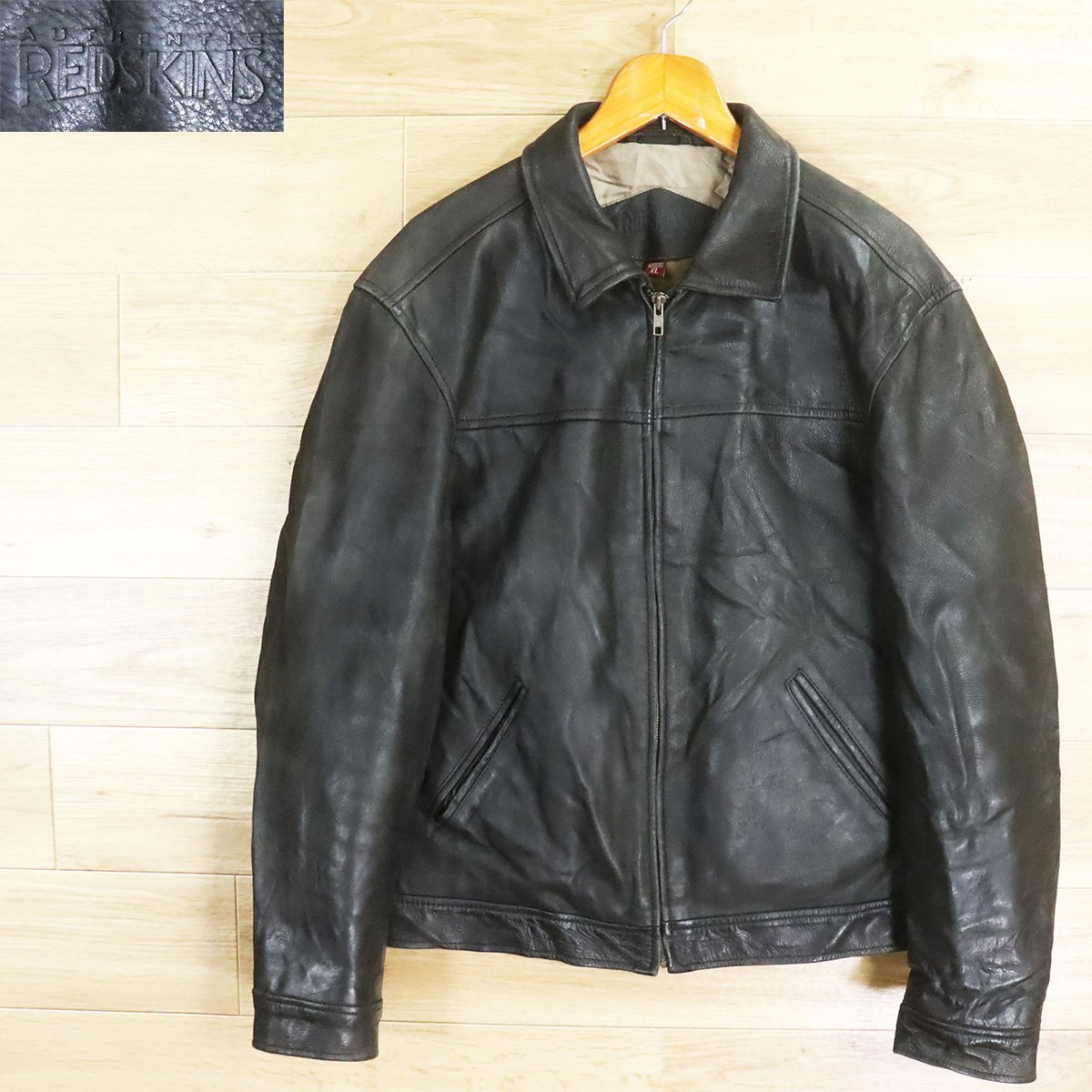 @5K/Y6.9-4 RED SKINS レッドスキンズ 本革 レザージャケット ライダースジャケット レザーブルゾン 革ジャン 皮ジャン XL拍卖