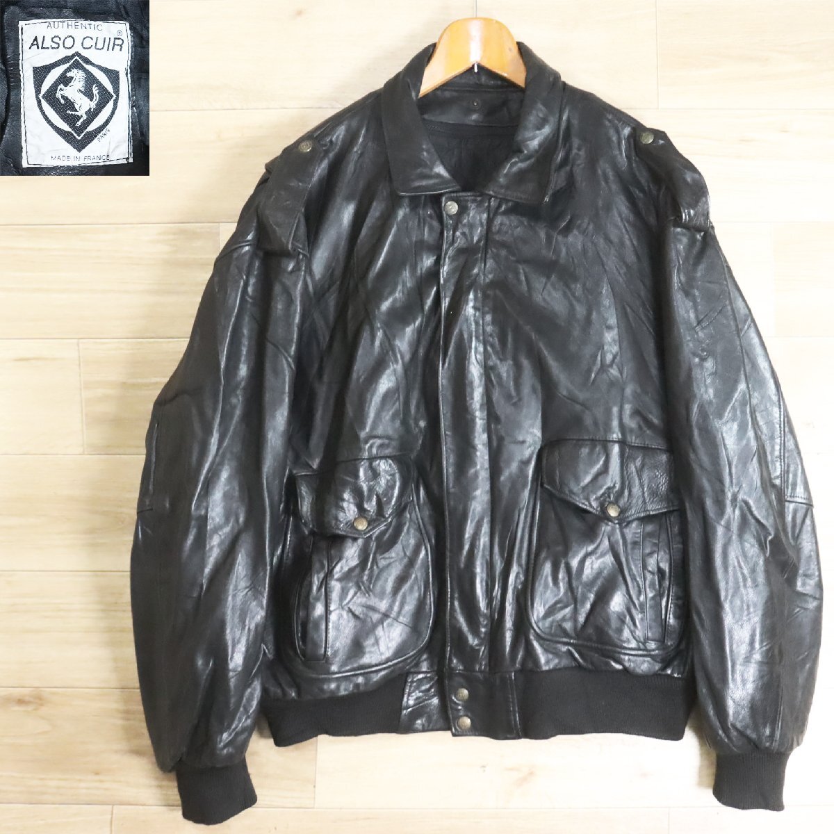 D1O/Y5.2-6 フランス製 A-2タイプ G-1 レザーフライトジャケット 本革 革ジャン 皮ジャン レザージャケット ユーロ古着 メンズ拍卖