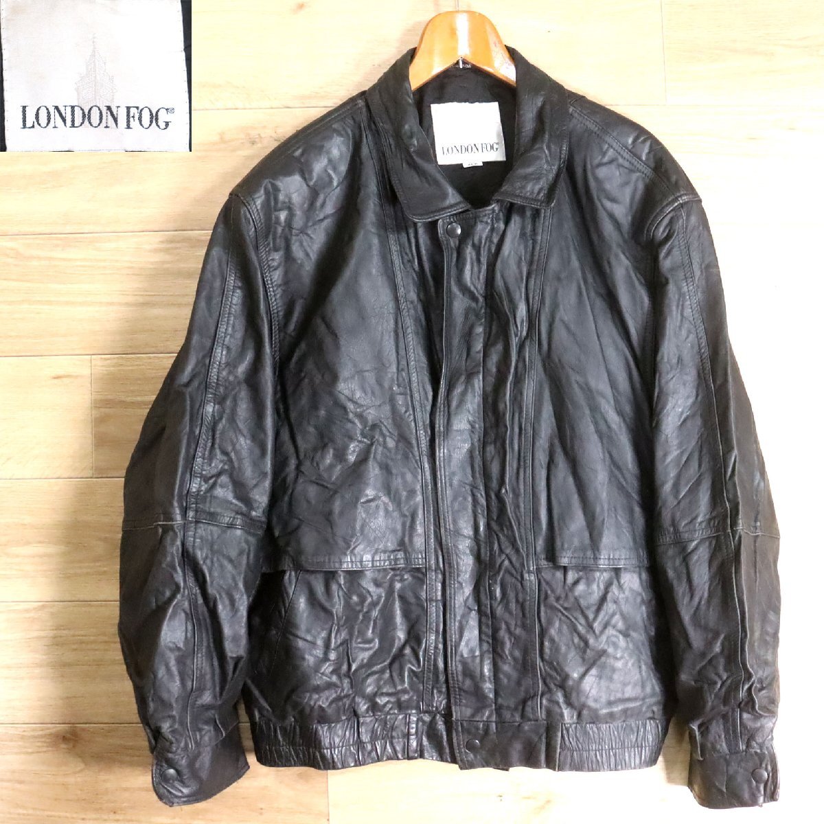 @5K/Y6.9-4 カナダ製 LONDONFOG ロンドンフォグ 本革 レザージャケット ライダースジャケット 革ジャン 皮ジャン 46拍卖