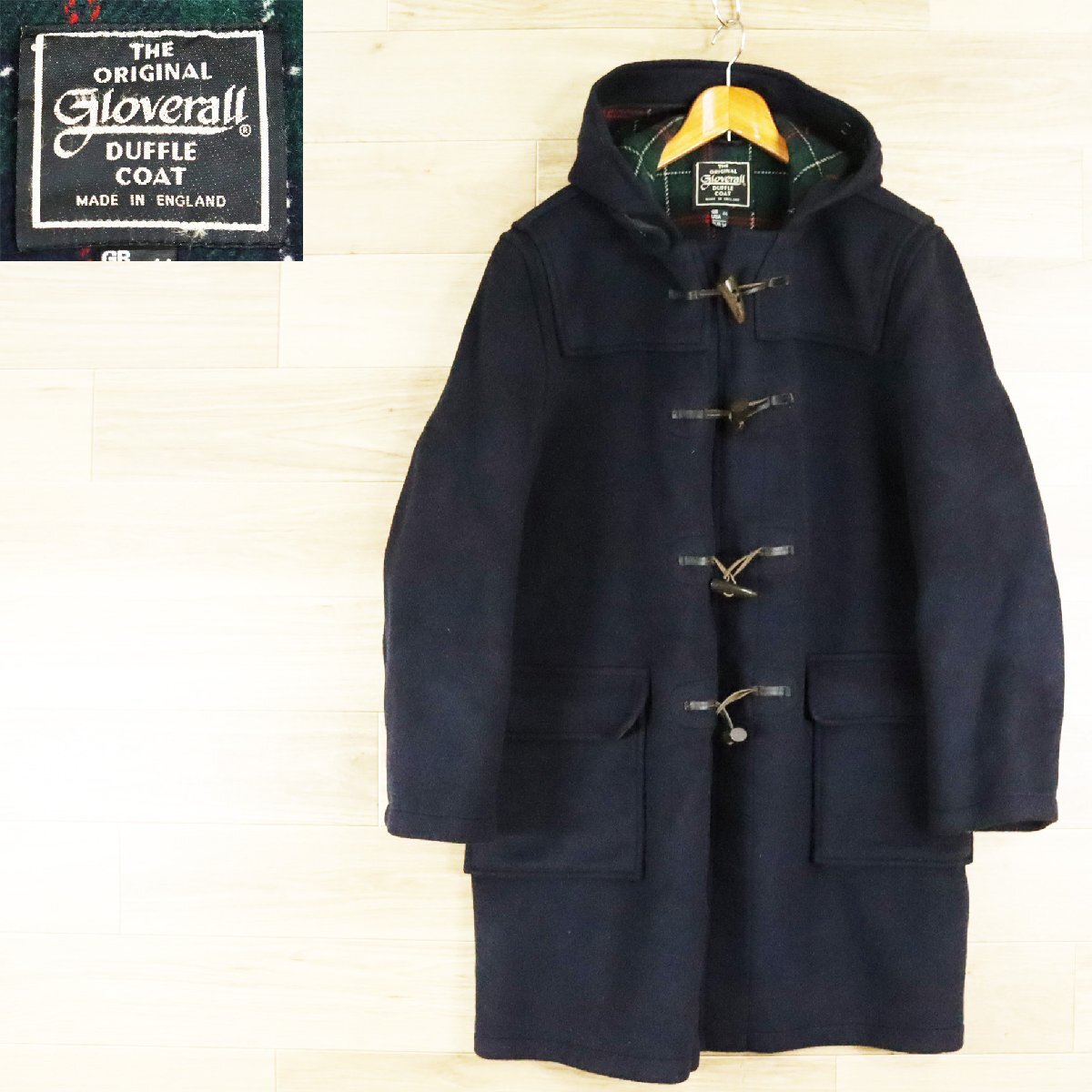 M7O/O4.1-8 イギリス製 Gloverall グローバーオール ダッフルコート フード付き ウールコート ネイビー系 メンズ ユーロ古着拍卖