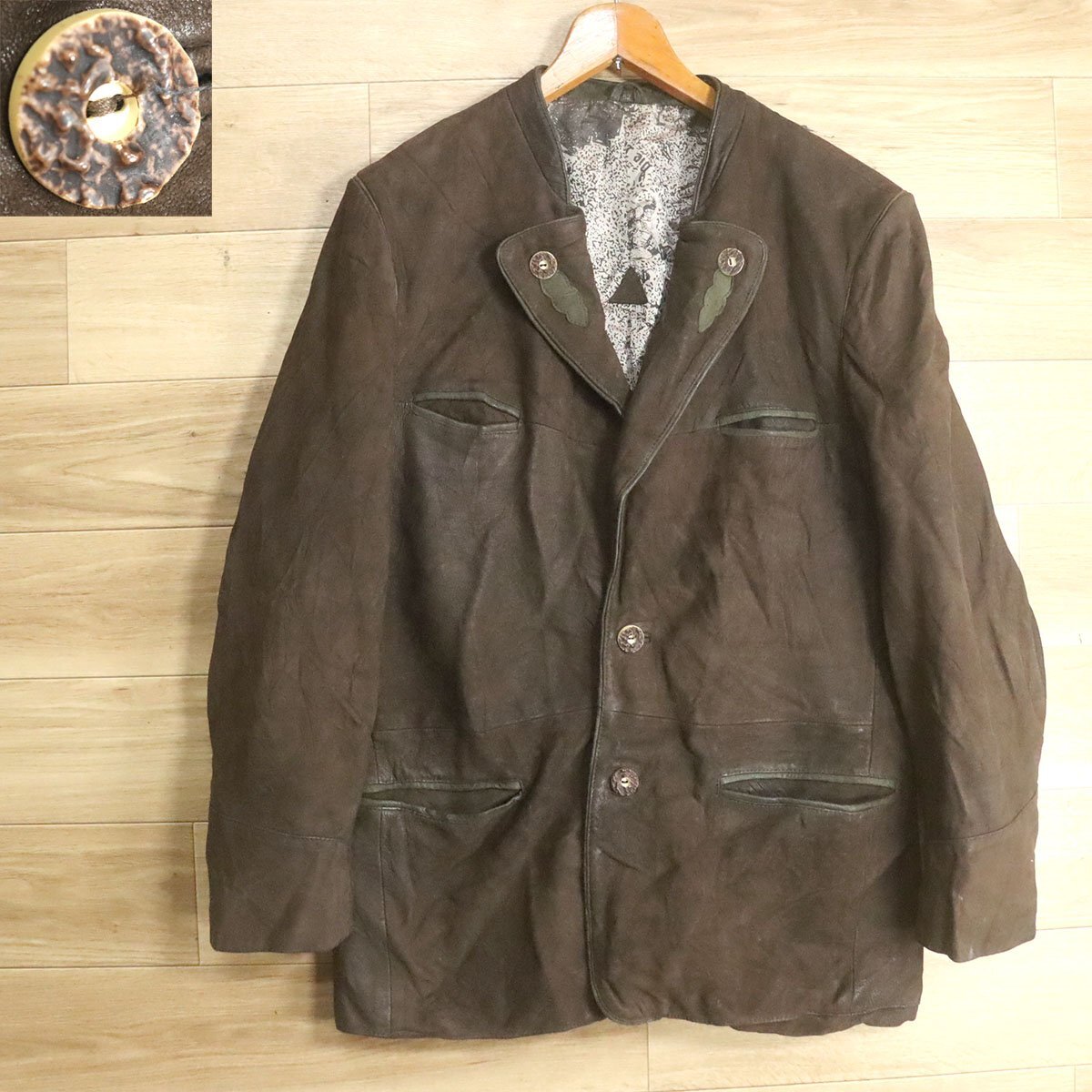 H3S/S6.10-1 ユーロ古着 チロリアンジャケット 本革 レザージャケット バイエルン トラハテン ブレザー 52 ヴィンテージ拍卖