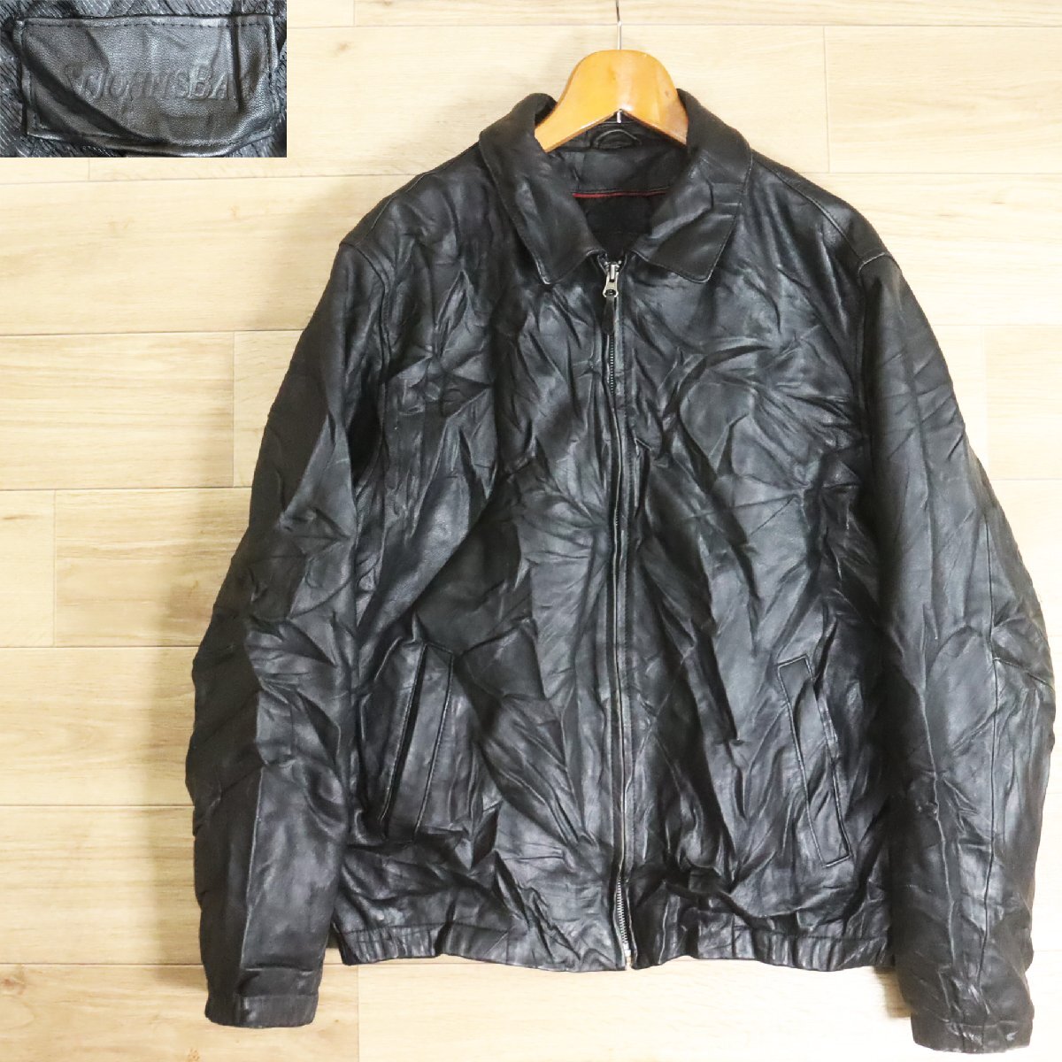 *8R/Y5.8-1 ST JOHN'S BAY セントジョンズベイ レザージャケット 本革 レザーブルゾン 革ジャン M ブラック アメリカ古着拍卖