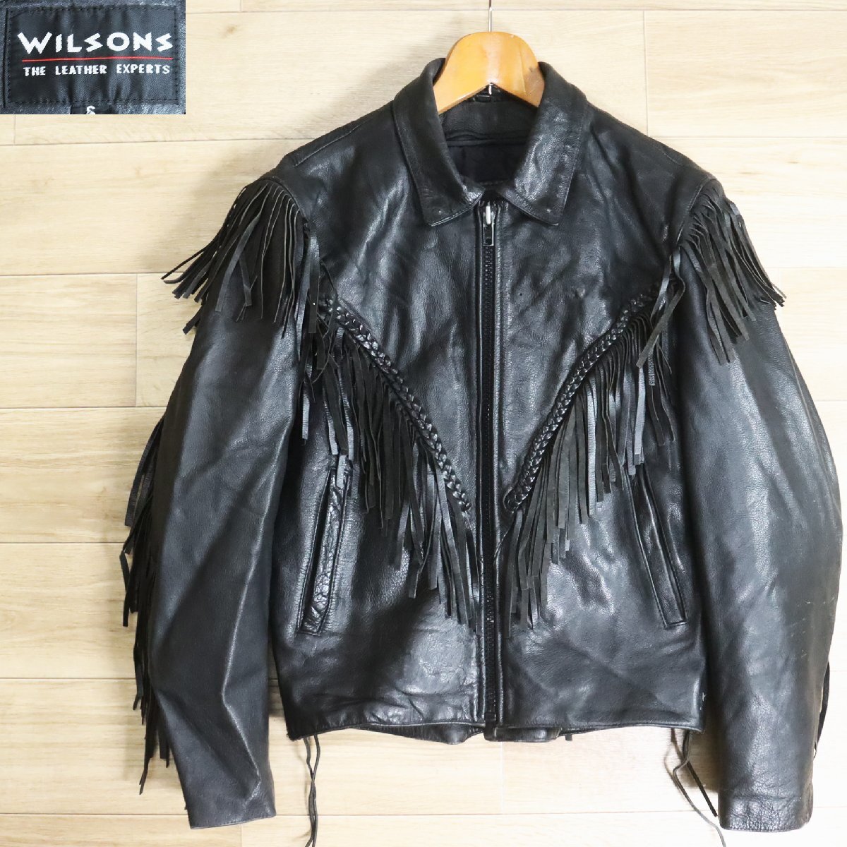 N10O/Y5.5-2 90s アメリカ古着 Wilsons ウィルソン シングルライダース 本革 革ジャン 皮ジャン レザージャケット フリンジ拍卖