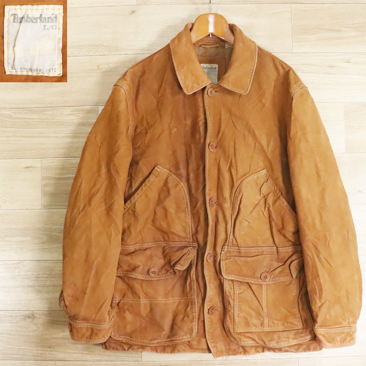 B12O/Y5.1-2 アメリカ古着 Timberland ティンバーランド ハンティングジャケット 本革 革ジャン 皮ジャン レザージャケット L拍卖