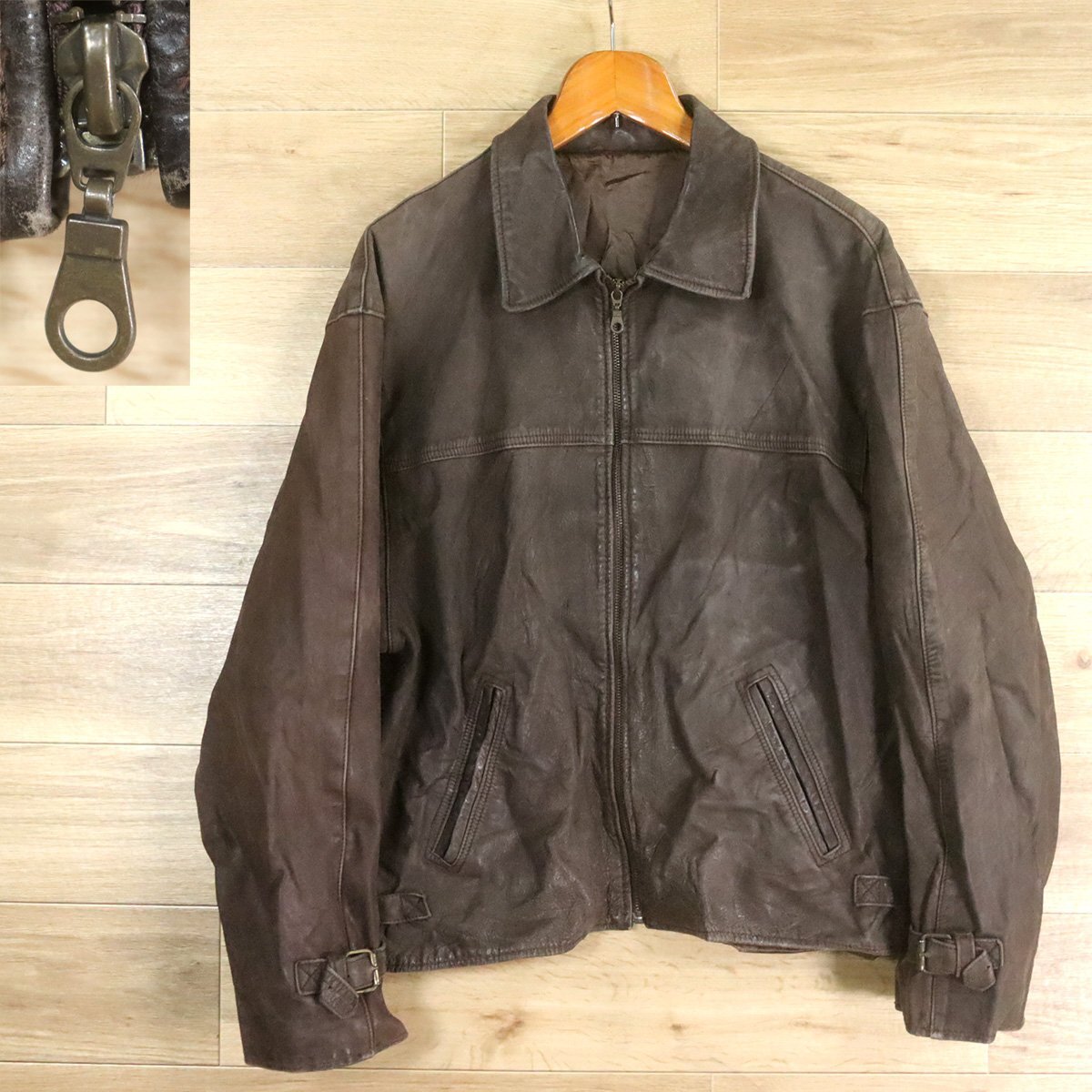 H5O/O10.16-6 レザージャケット シングルライダース ジップアップジャケット レザーブルゾン 革ジャン 皮ジャン メンズ ブラウン系拍卖