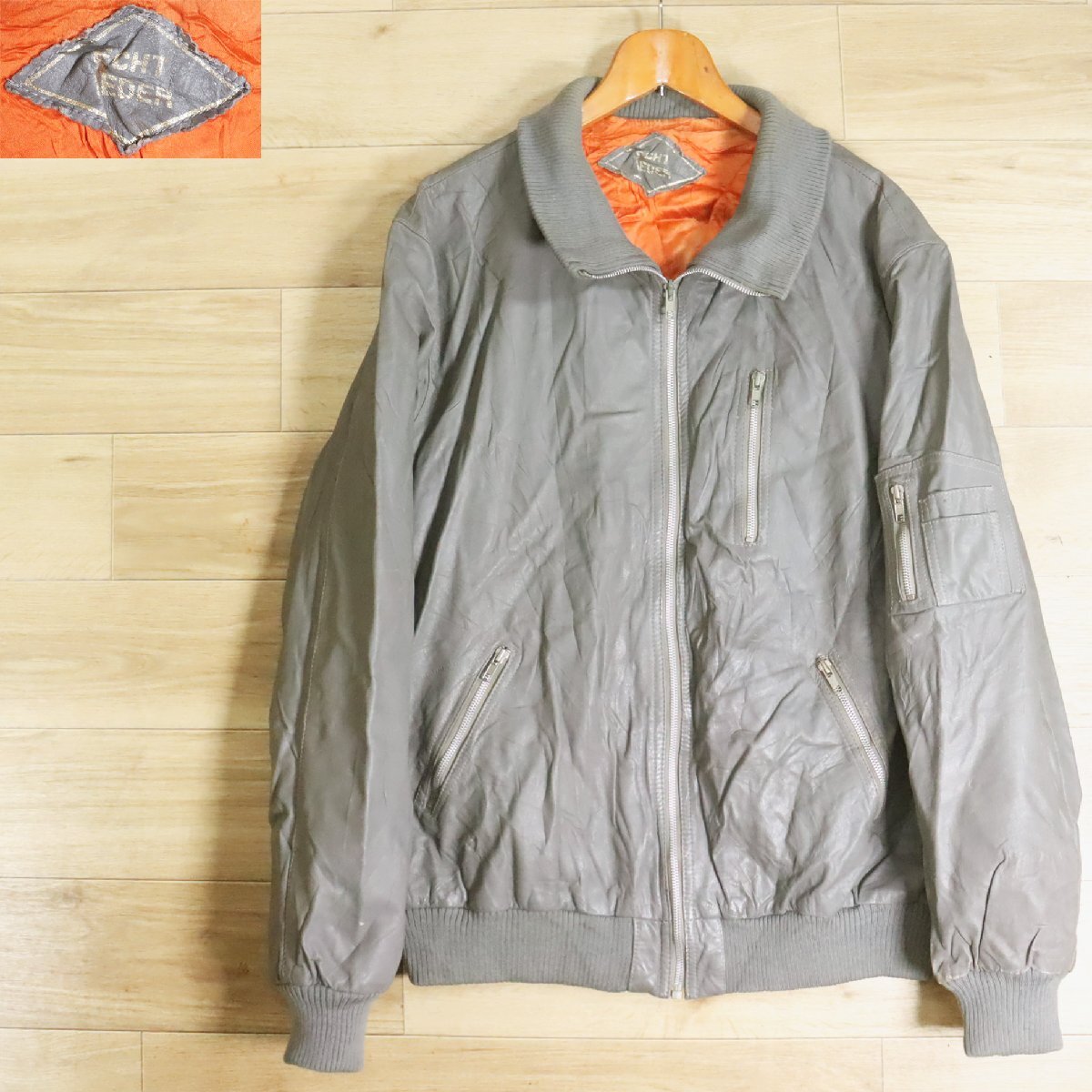 K4O/Y6.5-5 ECHT LEDER 本革 ドイツ フライトジャケット レザージャケット シングルライダース グレー 革ジャン 皮ジャン拍卖