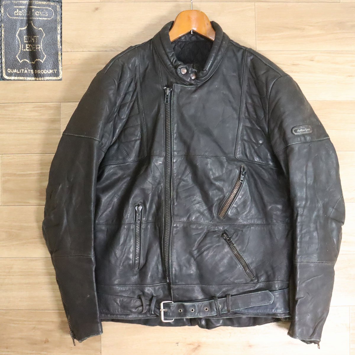 Y1R/Y5.12-2 ユーロ古着 detlev Louis ライダースジャケット 本革 レザージャケット モータサイクルジャケット 58 ブラック拍卖