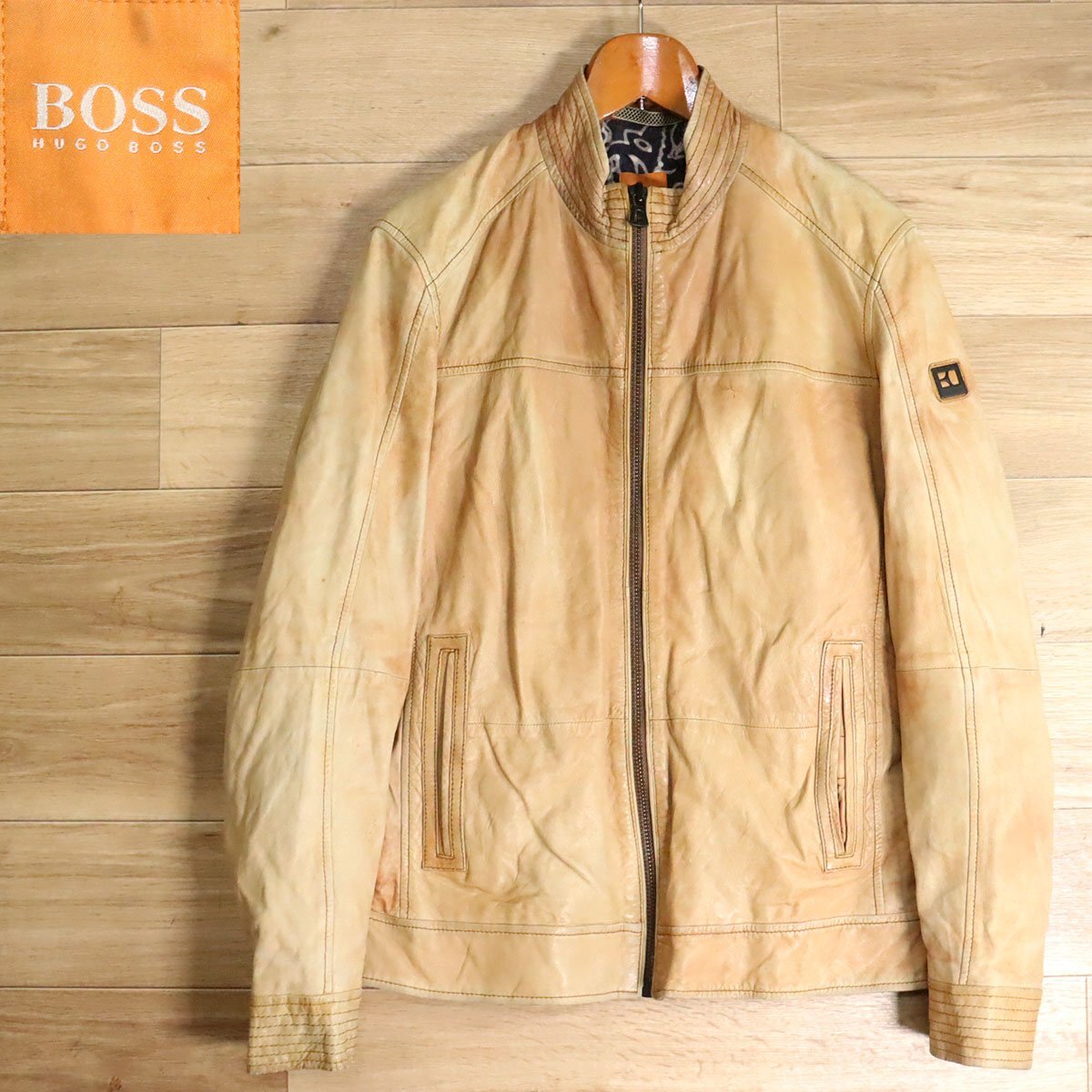 G3O/Y5.13-1 HUGO BOSS ヒューゴボス シングルライダース 本革 レザージャケット レザーブルゾン 革ジャン 皮ジャン メンズ拍卖