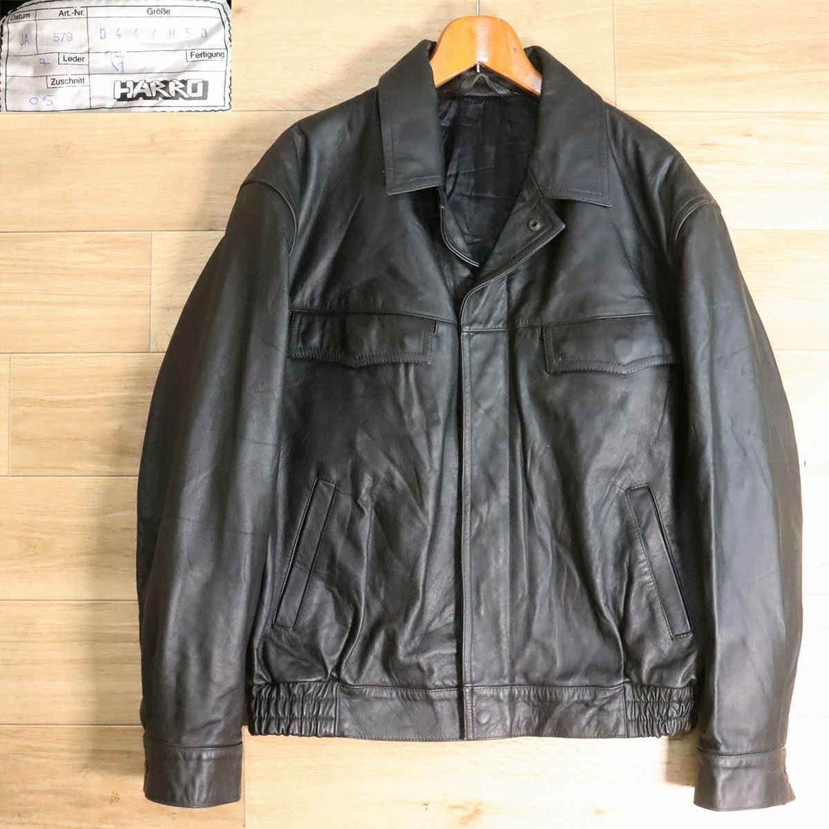 %8K/Y5.14-1 ユーロ古着 HARRO レザージャケット 本革 ポリスマンジャケット ライダースジャケット 革ジャン 皮ジャン ブラック拍卖