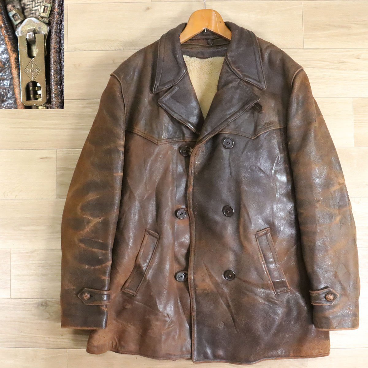 B11O/Y4.29-7 ユーロヴィンテージ レザーカーコート 本革 革コート 皮コート レザーコート レザージャケット ムートンライナー拍卖