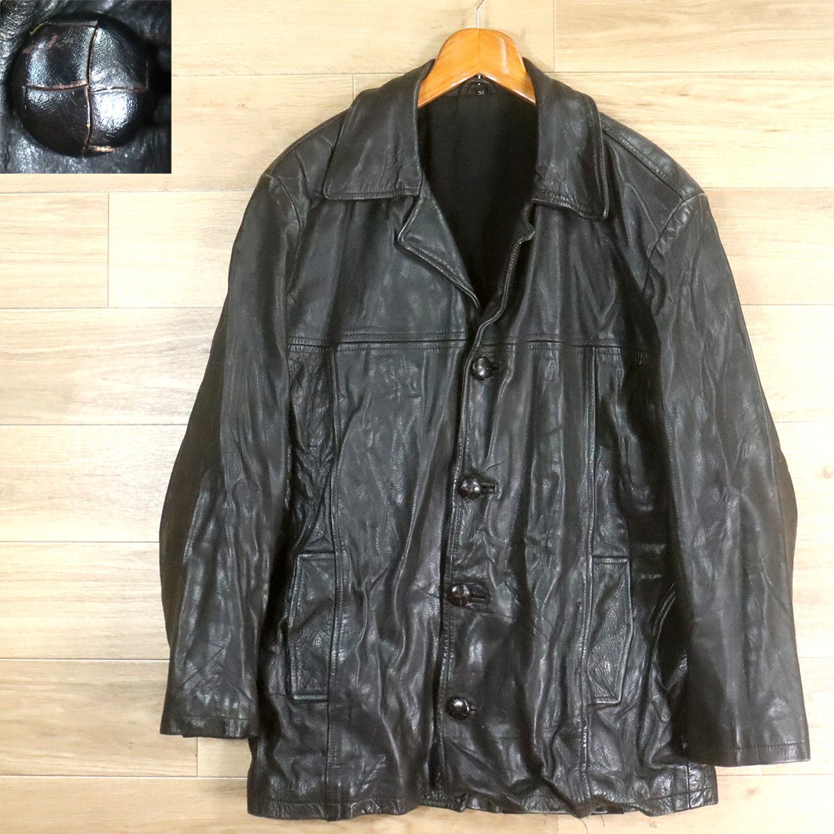 H5O/O10.16-6 ユーロ古着 レザーコート レザーカーコート レザージャケット 革ジャン 皮ジャン 52 ブラック系拍卖