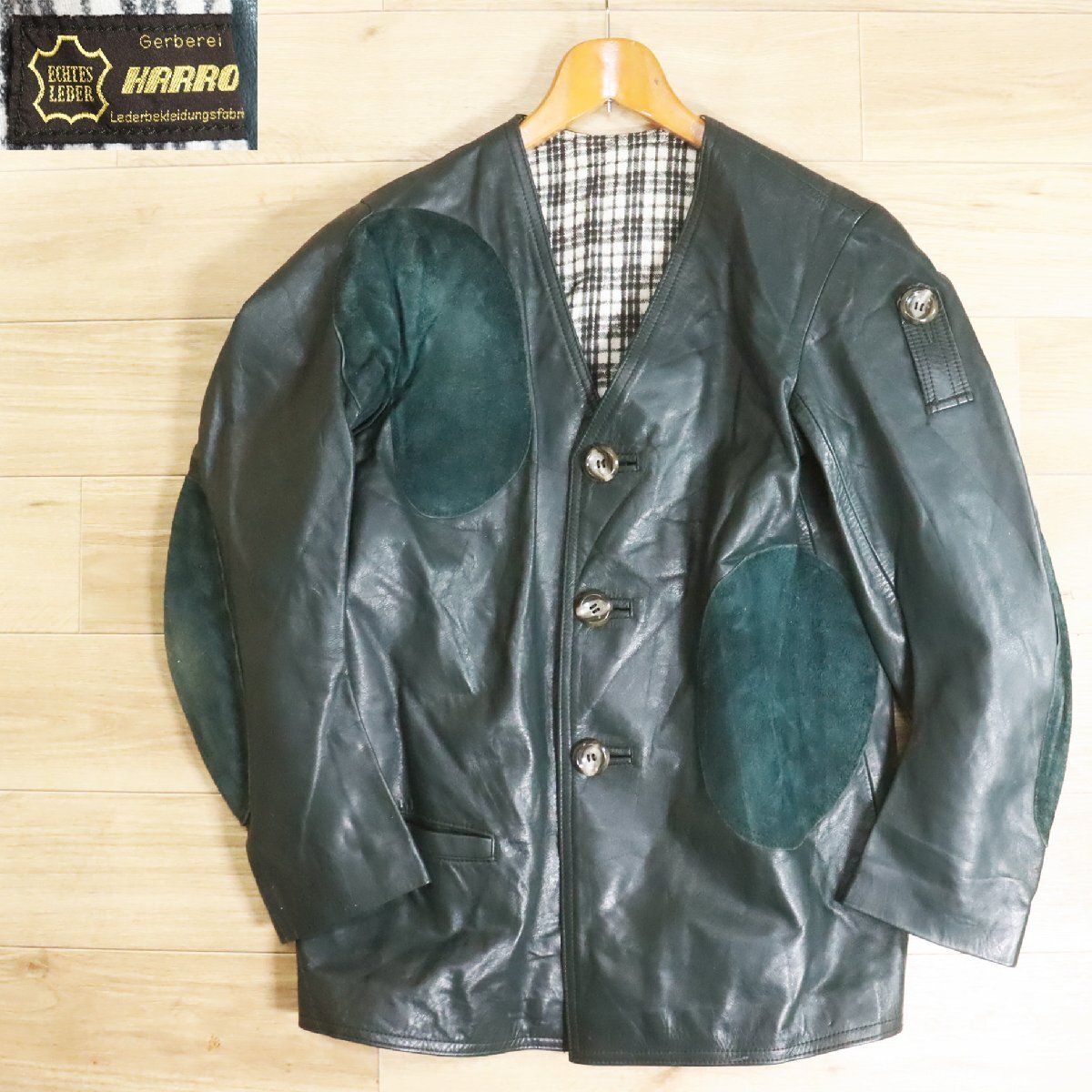 =4O/Y5.9-1 70s~ ビンテージ ドイツ HARRO レザーハンティングジャケット 本革 革ジャン 皮ジャン レザージャケット メンズ拍卖