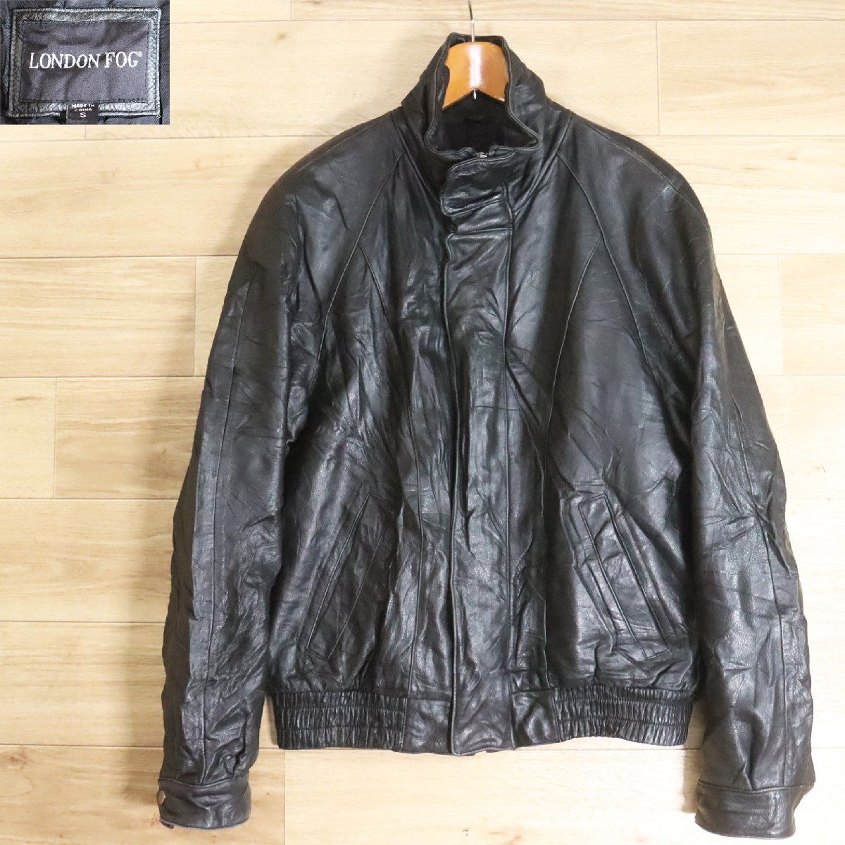 =4O/Y5.9-1 LONDONFOG ロンドンフォグ レザージャケット 本革 革ジャン 皮ジャン メンズ M位 ジップアップレザージャケット拍卖