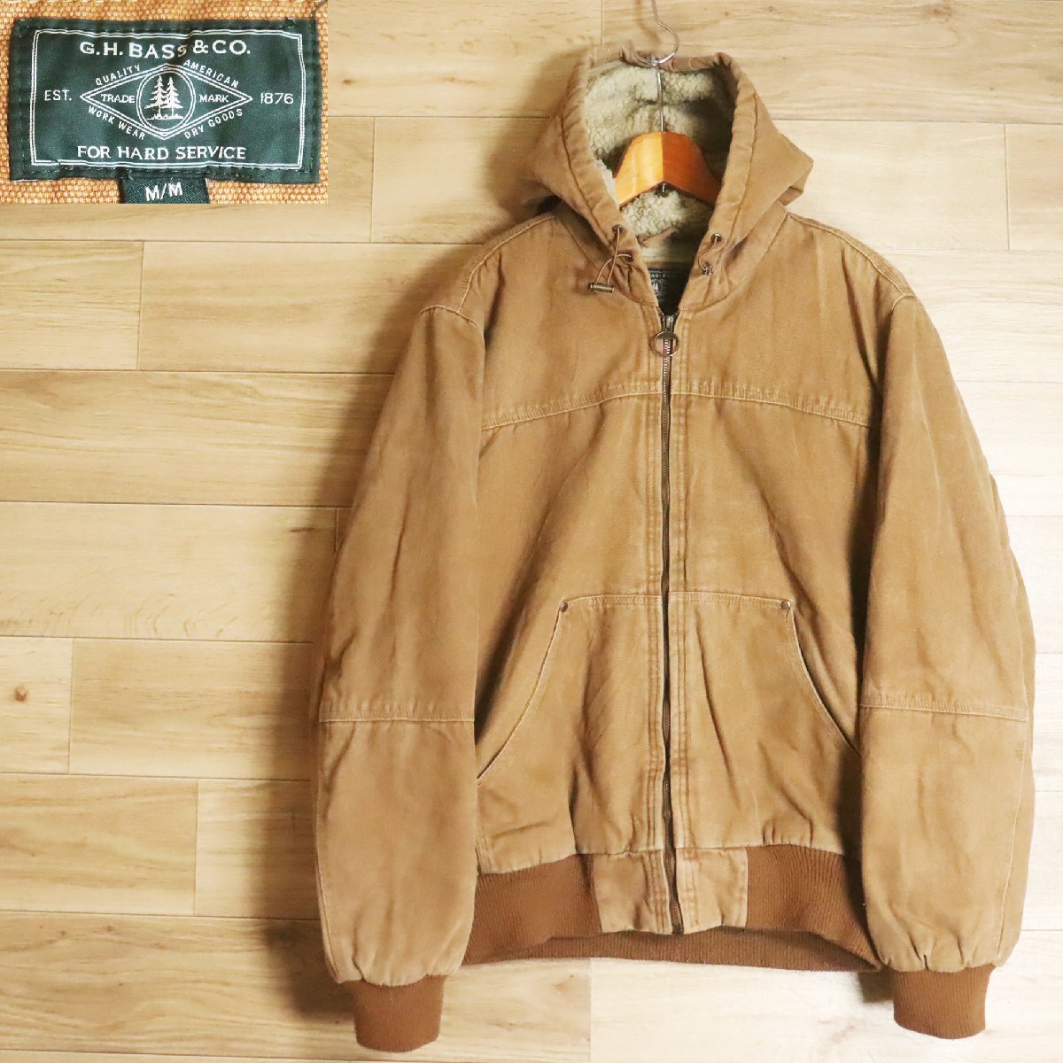 @12R/R4.29-3 アメリカ古着 G.H.BASS ダックパーカー アクティブジャケット 裏ボア ブルゾン ジャンパー M メンズ ブラウン拍卖