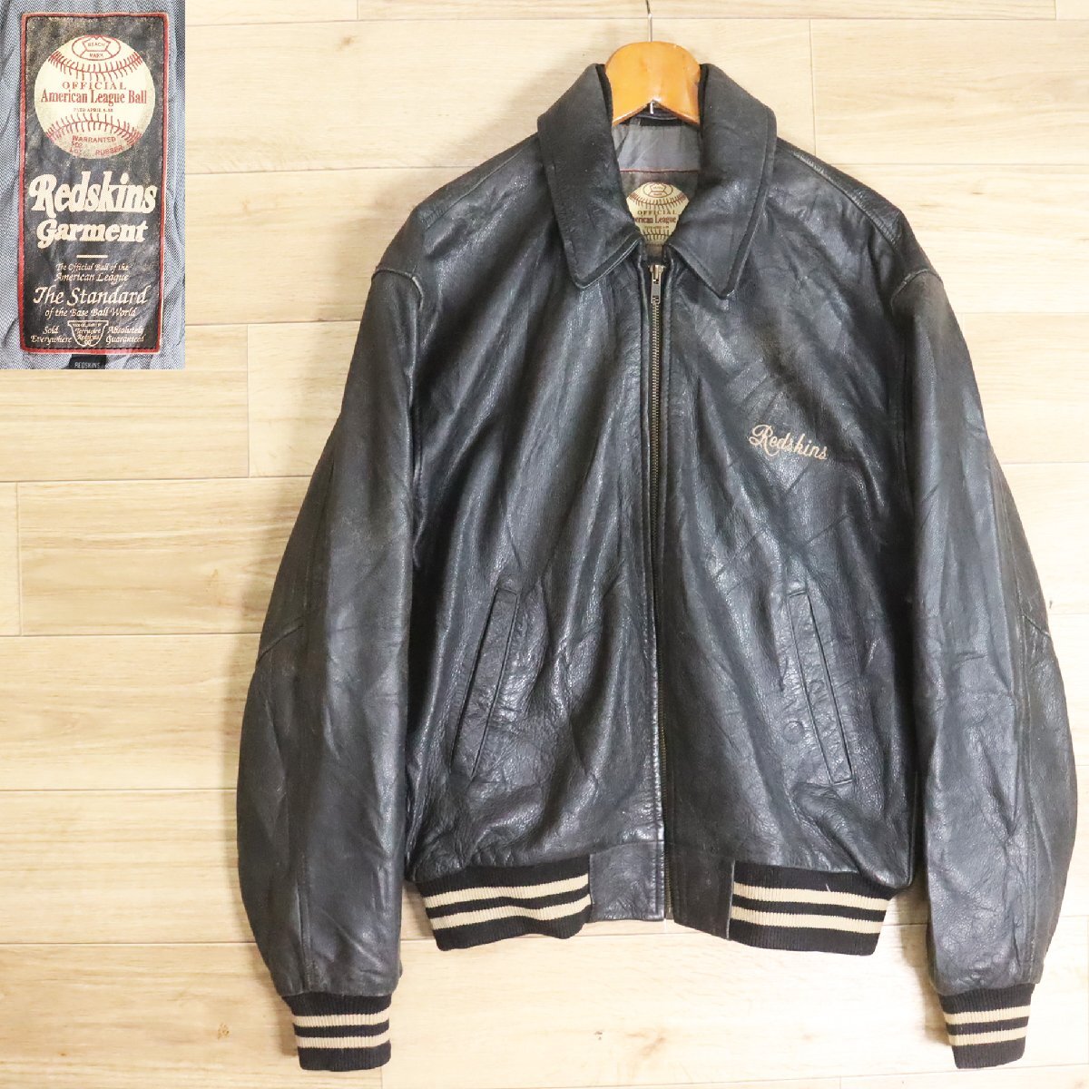 N5R/Y5.9-6 RED SKINS レッドスキンズ レザースタジャン 本革 レザージャケット レザーブルゾン 革ジャン 皮ジャン L 刺繍拍卖