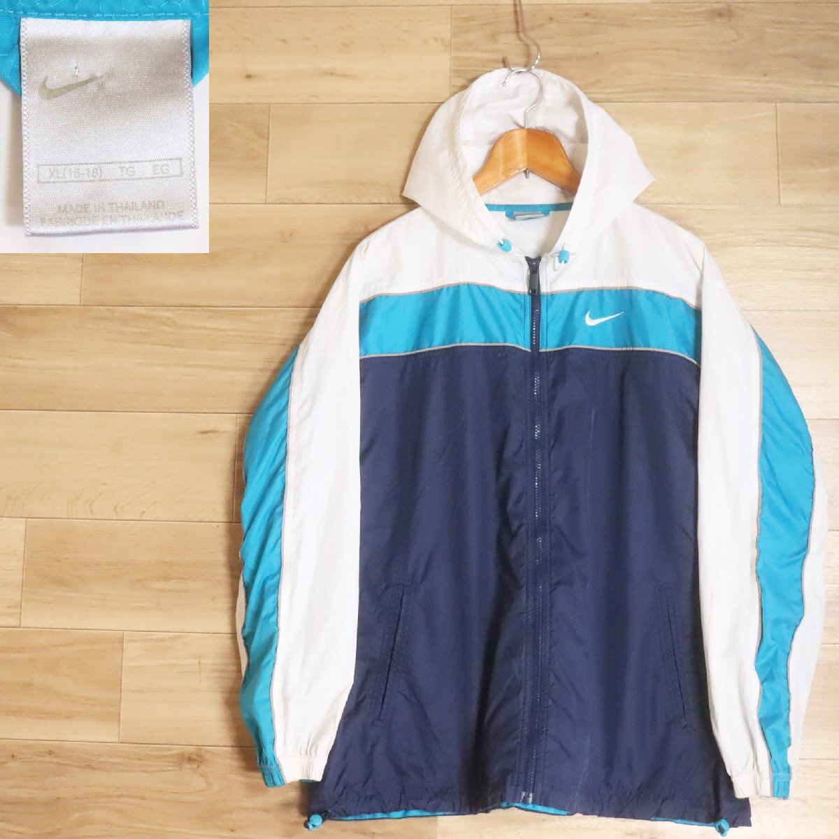 C1O/R6.18-5 アメリカ古着 NIKE ナイキ ナイロンジャケット ジャンパー ブルゾン ジップアップジャケット メンズ XL ブルー系拍卖