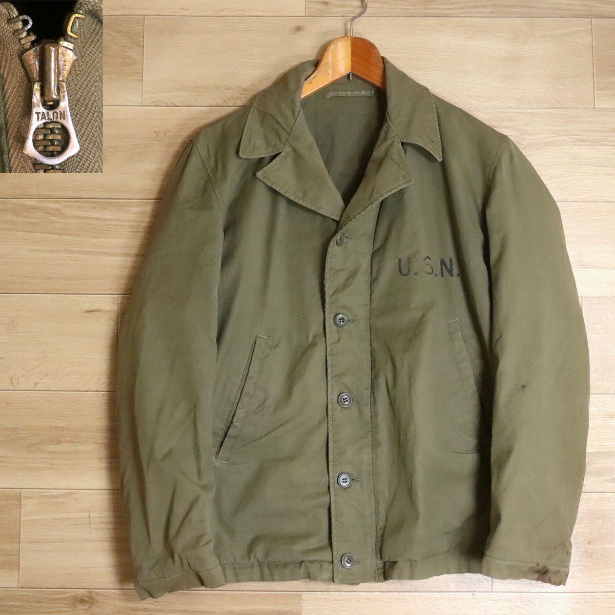 F5S/R4.8-6 40s ビンテージ 米軍 U.S.NAVY N-4 デッキジャケット U.S.N.ステンシル ミリタリージャケット コの字TALON ヴィンテージ拍卖