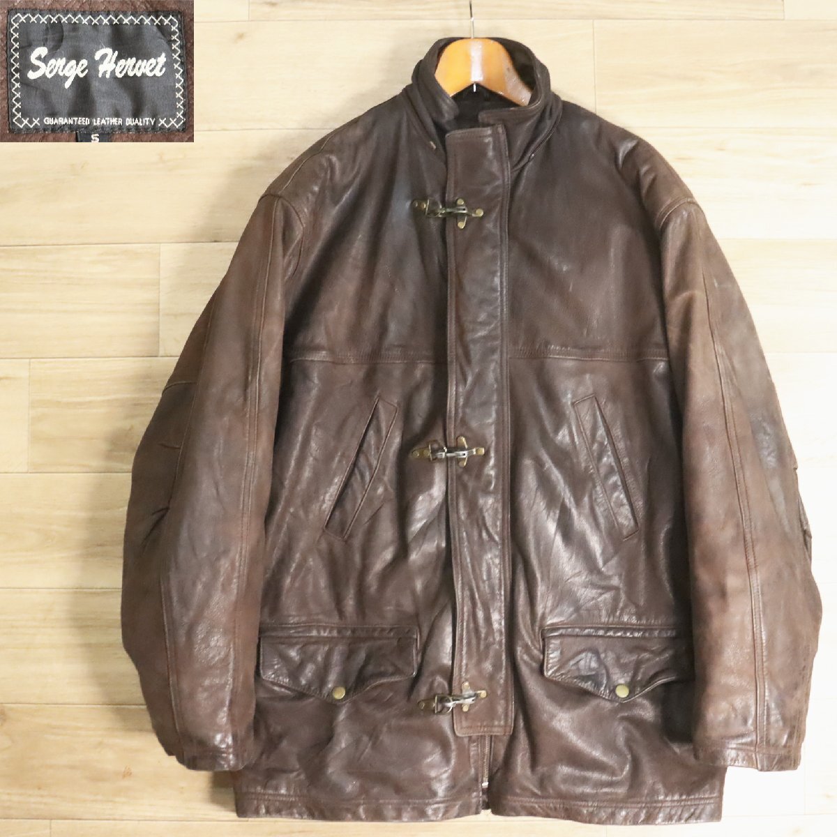 H4O/Y5.16-7 アメリカ古着 Serge Heruet レザーファイヤーマンジャケット レザーコート 本革 革コート 裏チェック カーコート拍卖