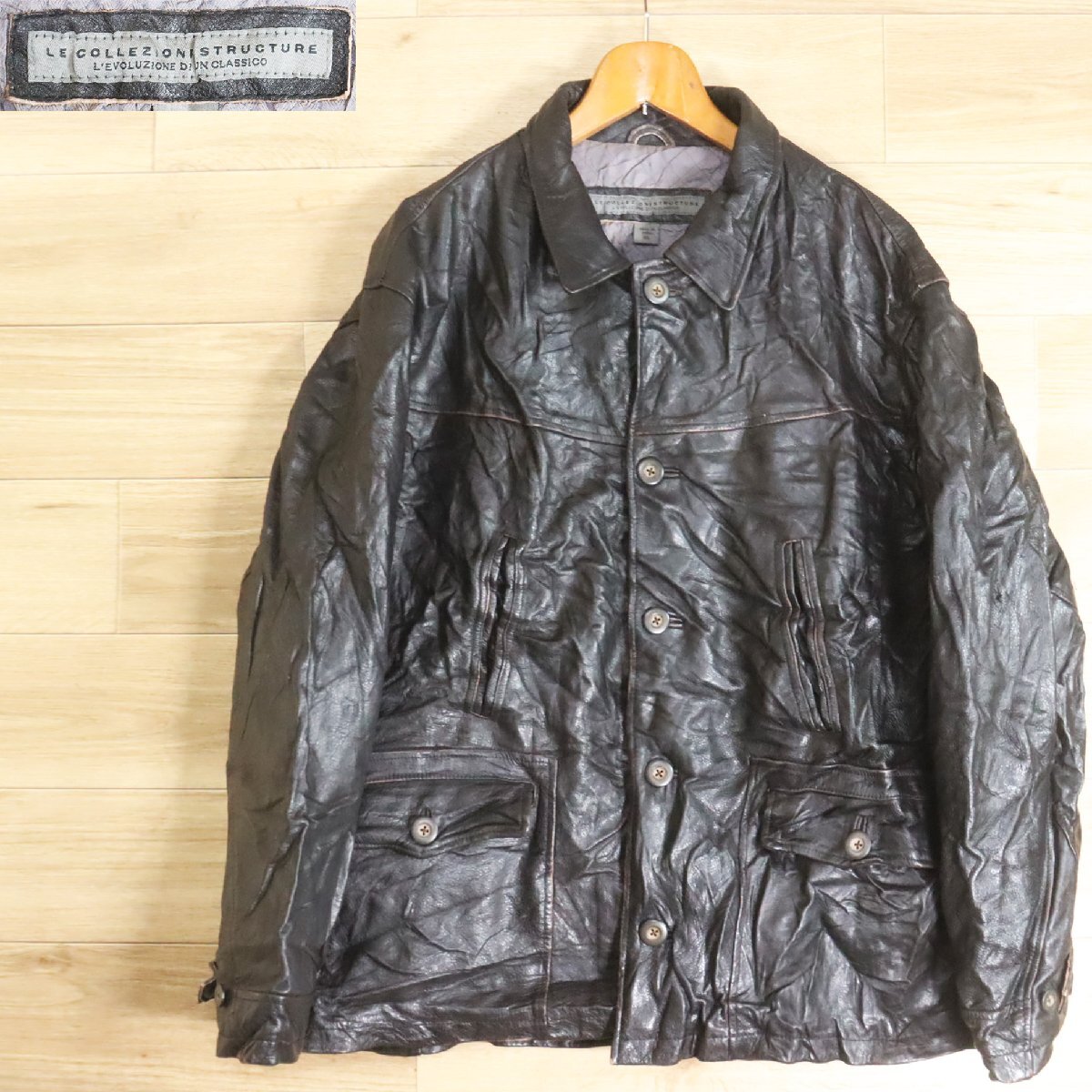 Z6K/Y5.8-2 LE COLLEZIONI STRUCTURE レザーカーコート レザーコート 本革 レザージャケット 革ジャン ハーフコート XL拍卖