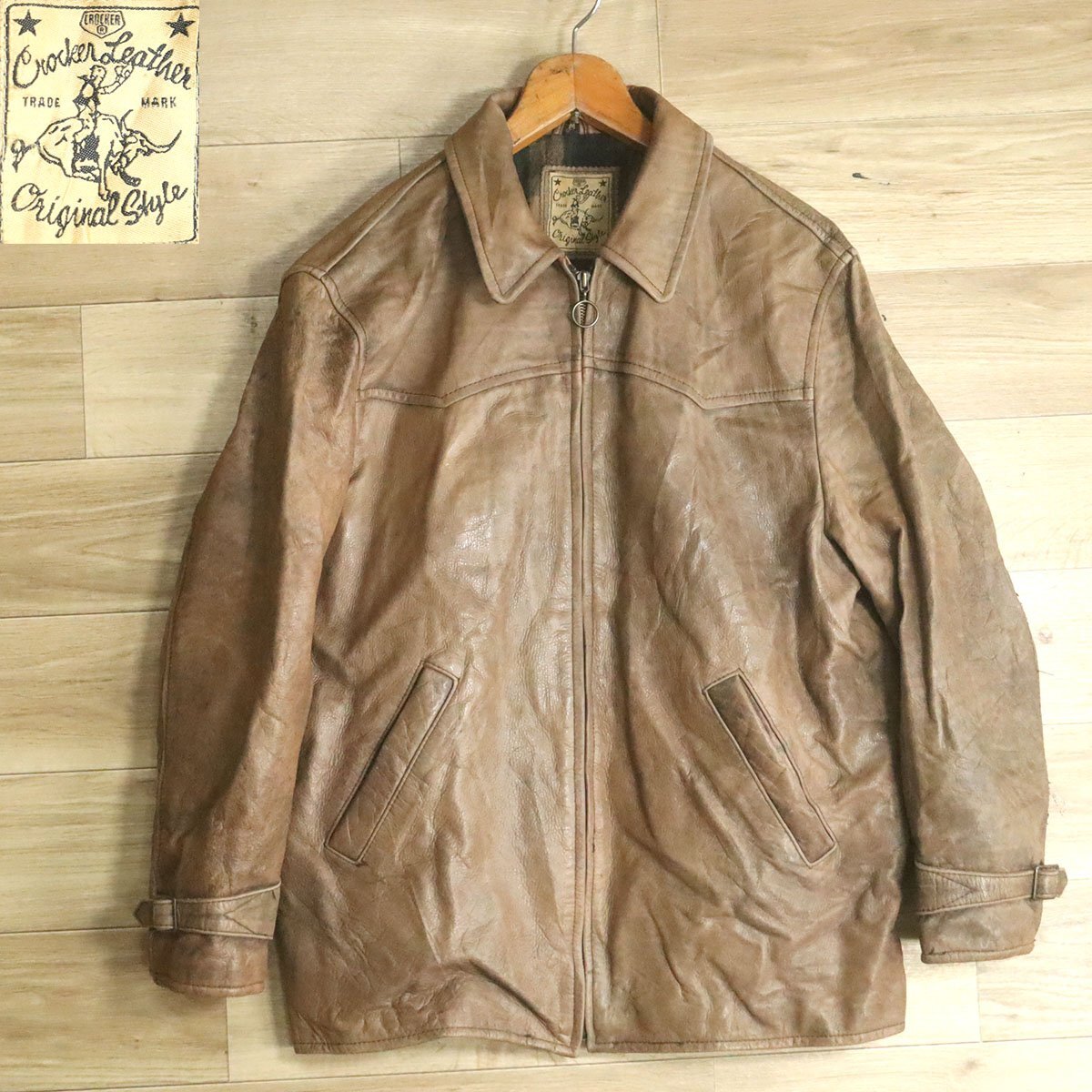 G10O/S6.5-1 CROCKER レザージャケット 本革 革ジャン 皮ジャン レザーカーコート レザーコート ハーフコート メンズ M拍卖