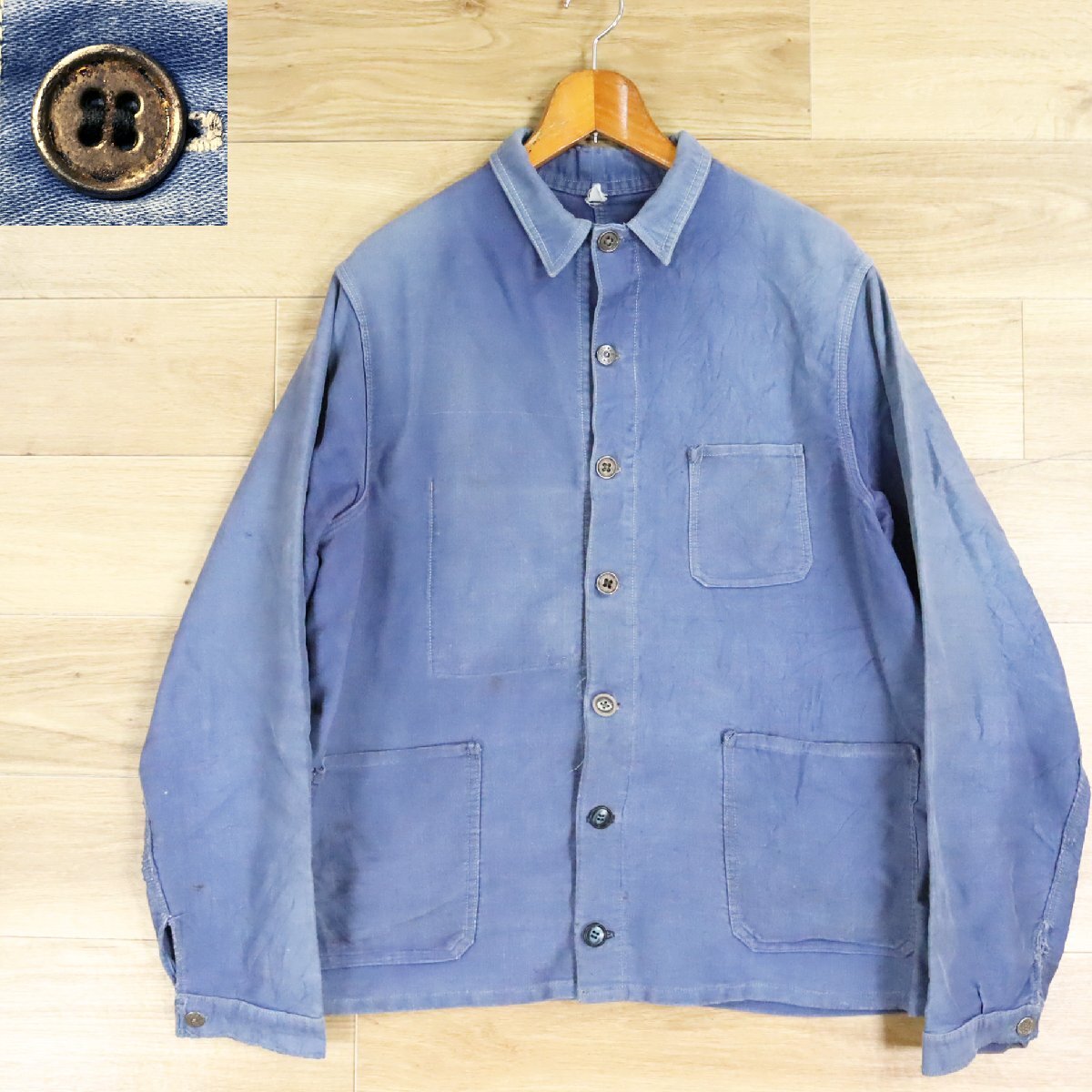 G2S/D5.7-5 50s~ ビンテージ モールスキン ユーロワークジャケット カバーオール メンズ ブルー フレンチ ヴィンテージ拍卖
