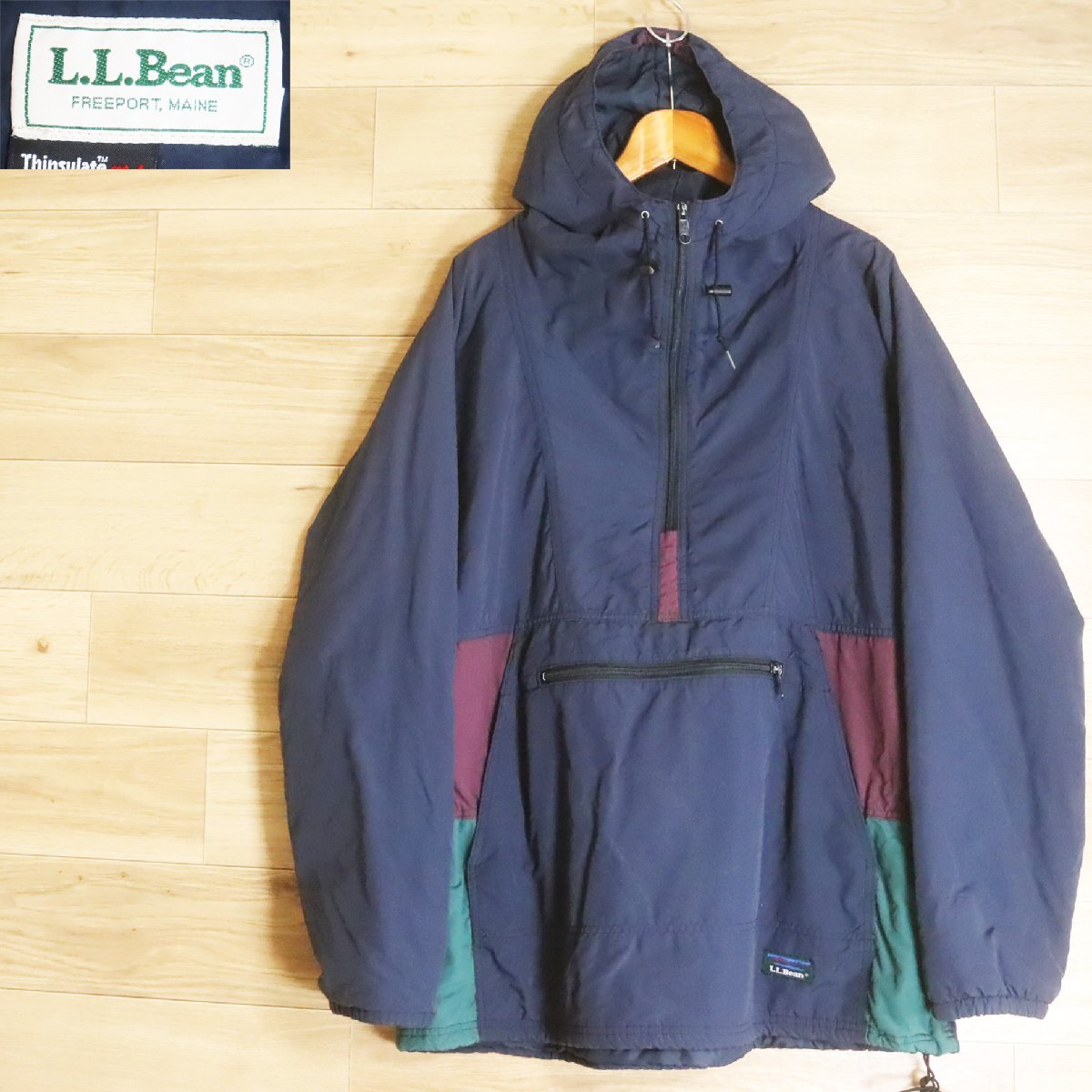 A3S/R6.5-6 L.L.Bean エルエルビーン 中綿 アノラックパーカー パファージャケット アウトドア アウター ネイビー系 古着拍卖