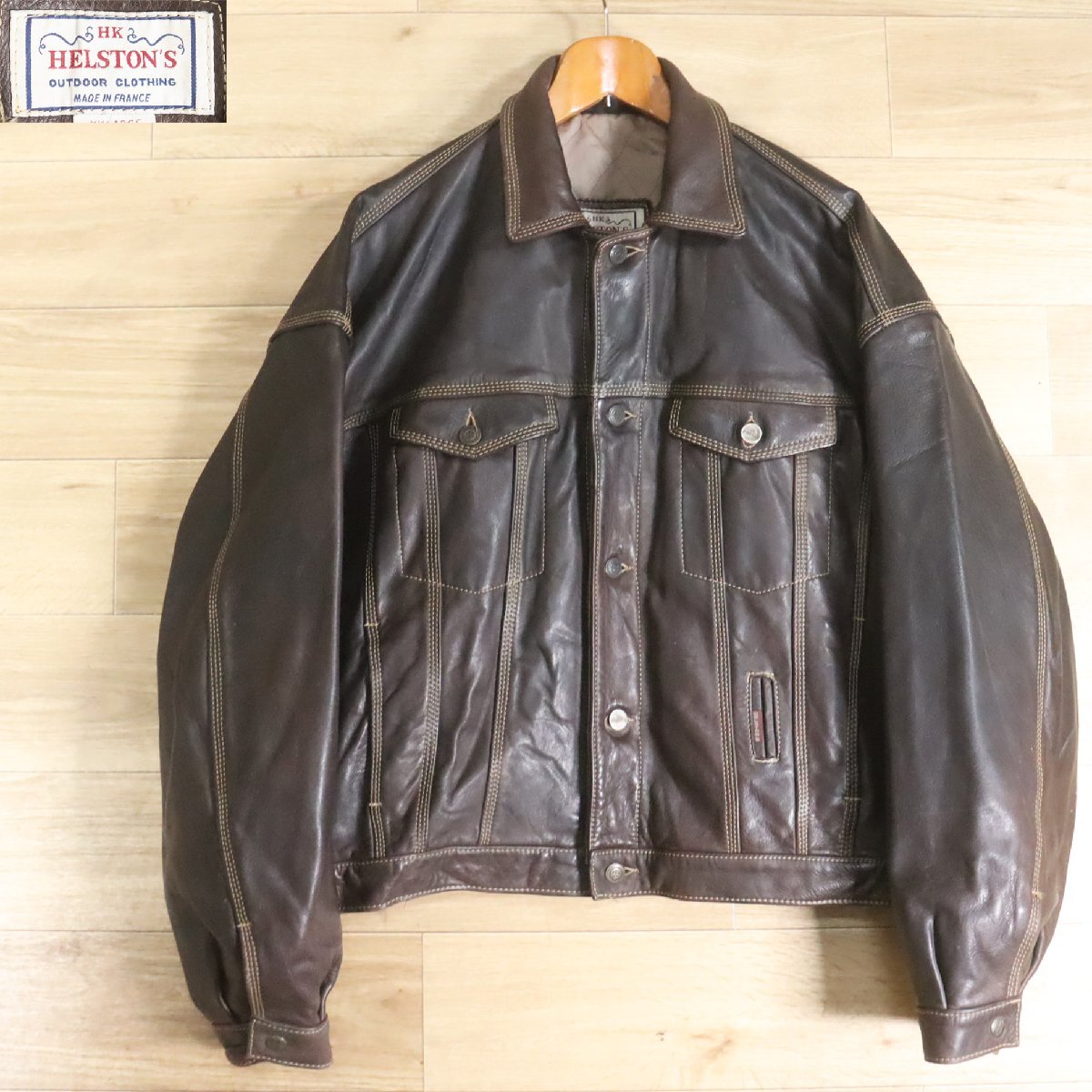 D10R/Y6.2-9 フランス製 HELSTON'S ヘルストンズ トラッカージャケット 本革 レザージャケット 革ジャン XXL メンズ ユーロ古着拍卖