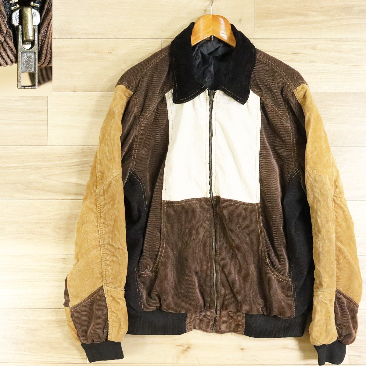 L1K/O4.8-1 アメリカ古着 パッチワーク コーデュロイジャケット 太畝 ドッキング 再構築 ジップアップ ブルゾン ジャンパー XL拍卖