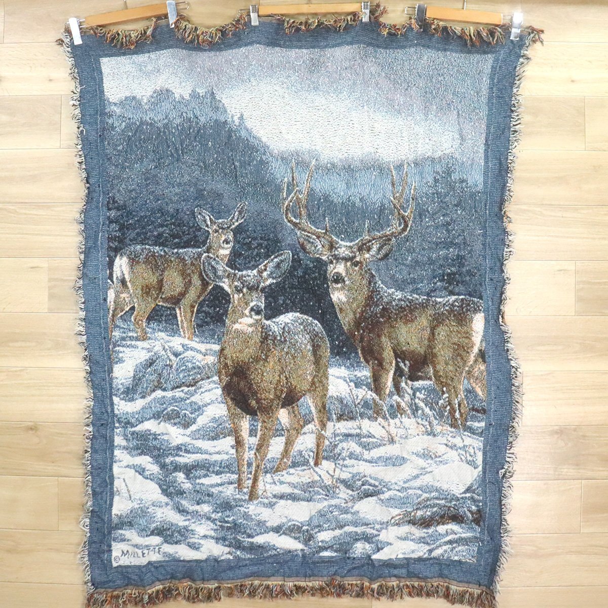 N9-6 I/D10.23-7 MILLETTE 鹿柄 シカ柄 風景 ラグ カーペット マルチカバー ブランケット テーブルクロス 絨毯 ソファーカバー拍卖